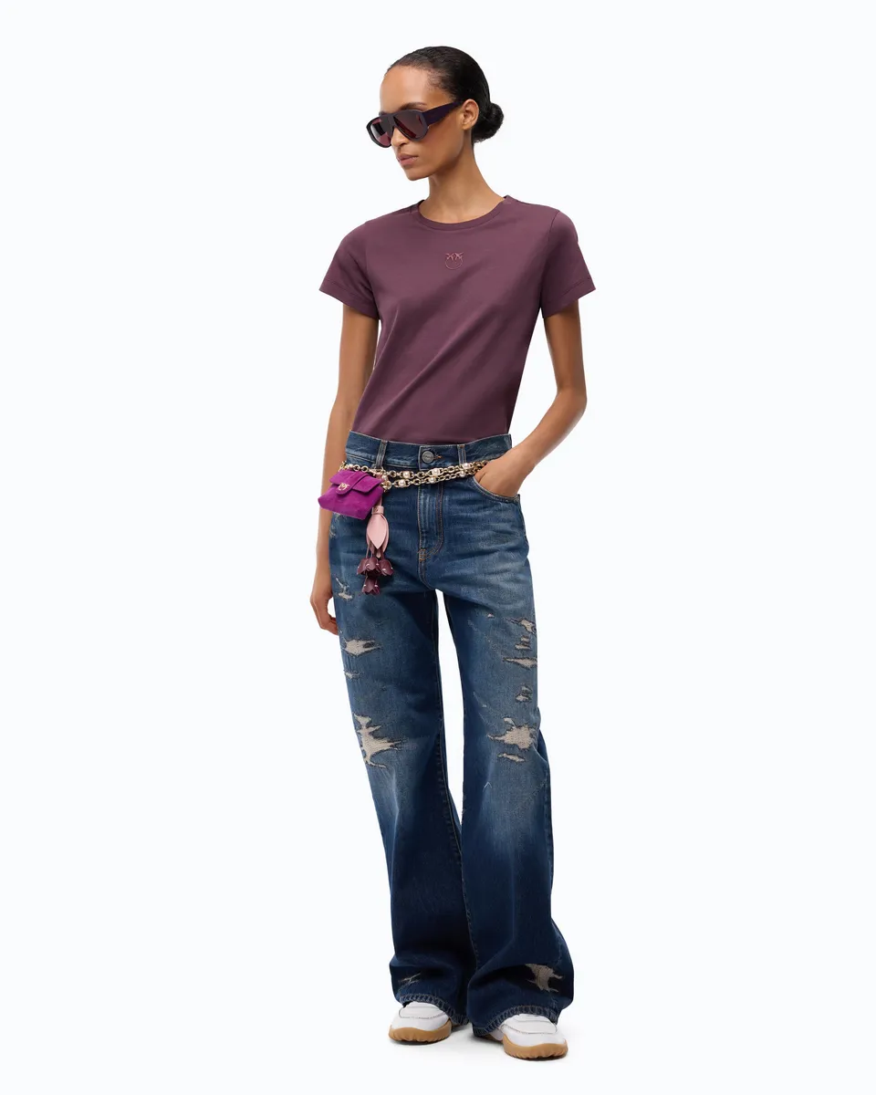 Pinko Wanda Wide Leg jeans jasnoniebieskie z przetarciami