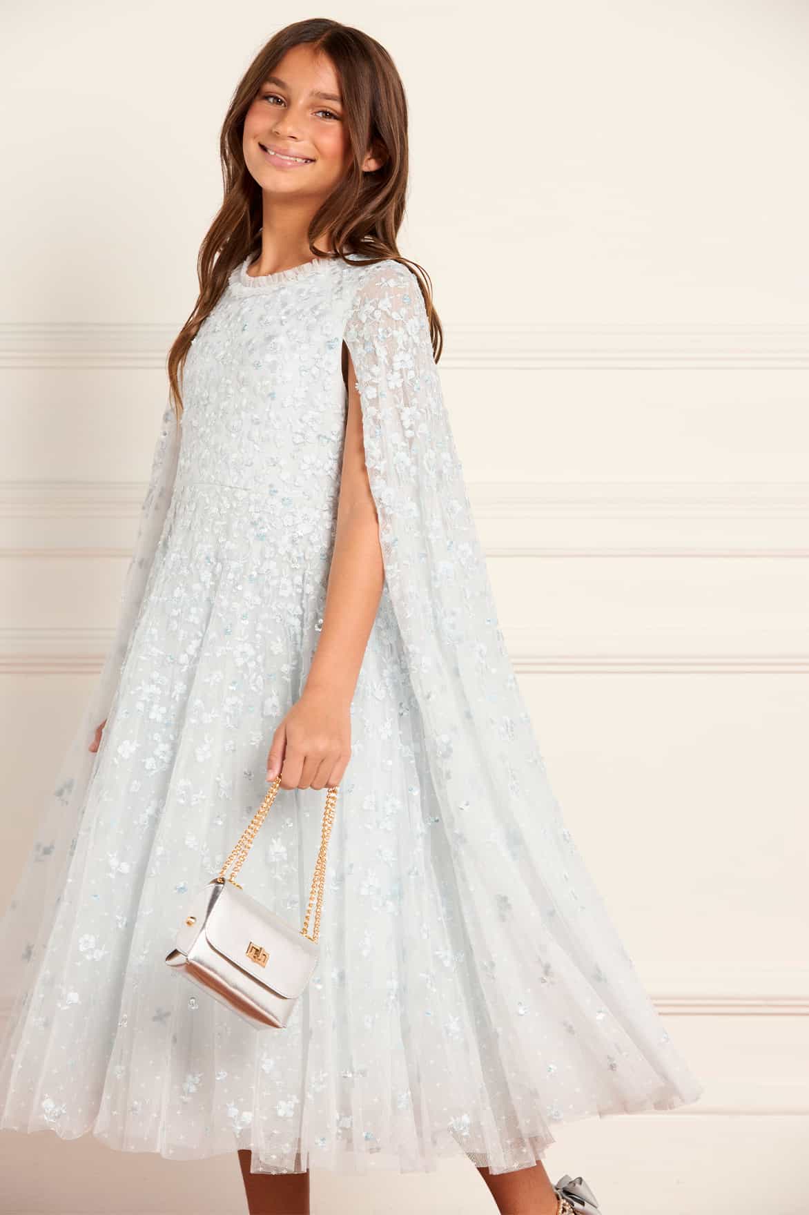 Needle & Thread Dahlia Clover Cape Kids Dress sukienka niebieska