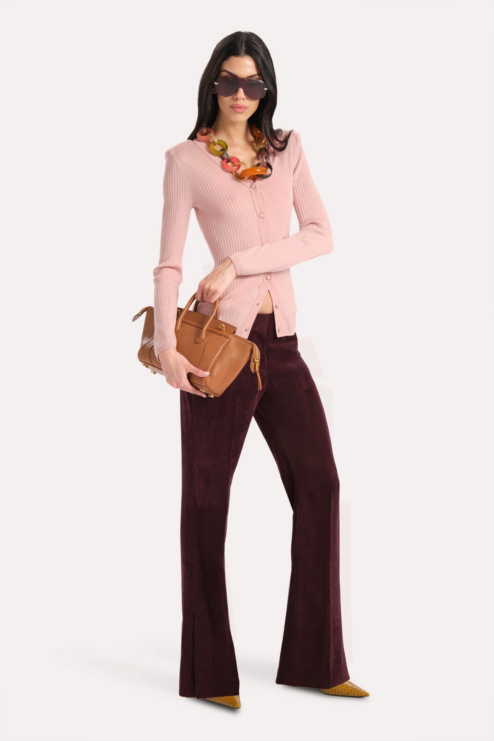 Elie Tahari Catalina Italian Corduroy Pants spodnie bordowe