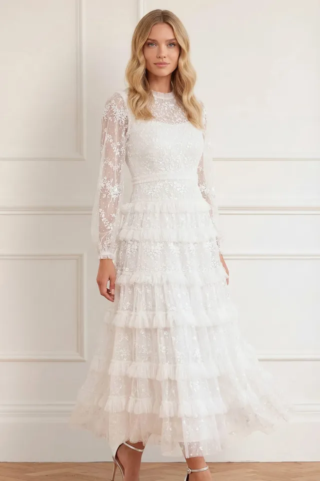 Needle & Thread Blossom Lace sukienka biała koronkowa