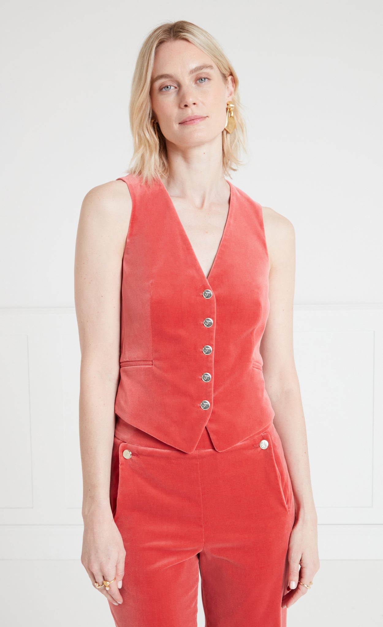 Temperley London Clove Velvet kamizelka koralowa