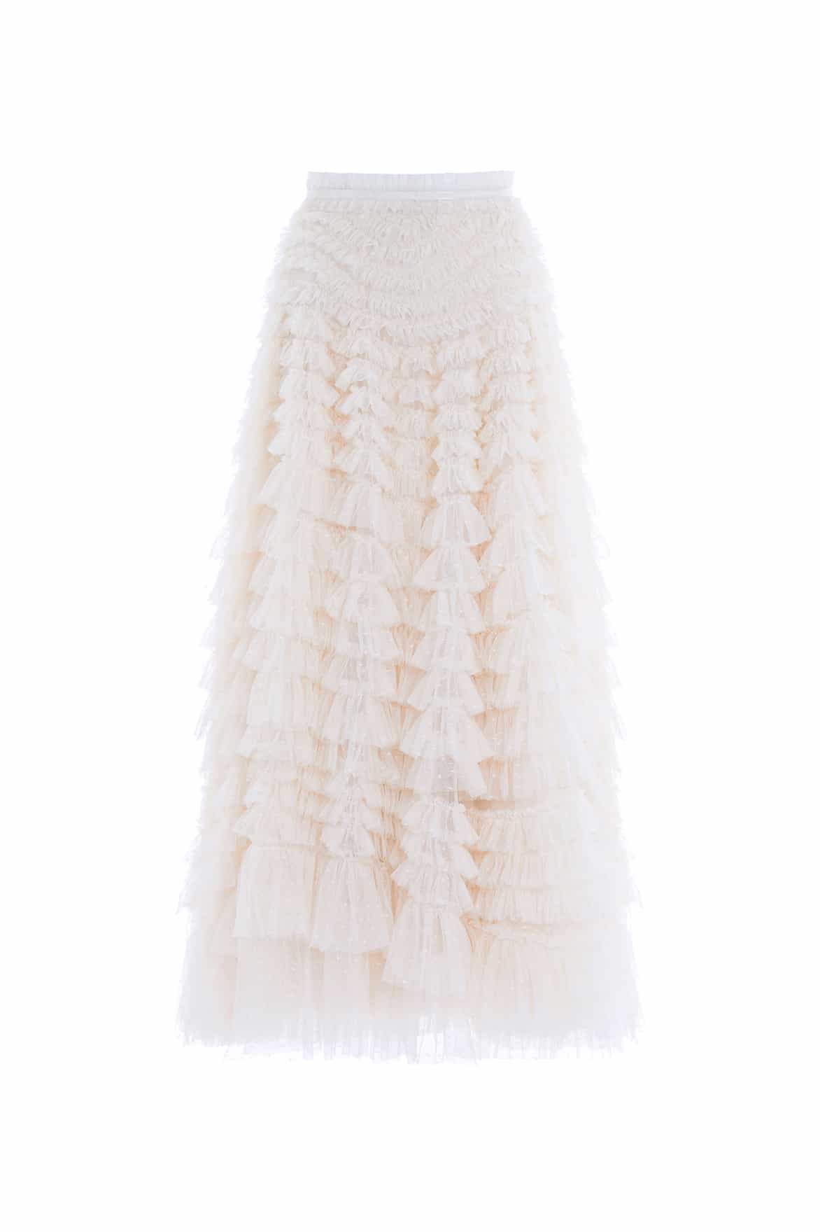 Needle & Thread Hattie Ruffle Ankle Skirt spódnica kremowa