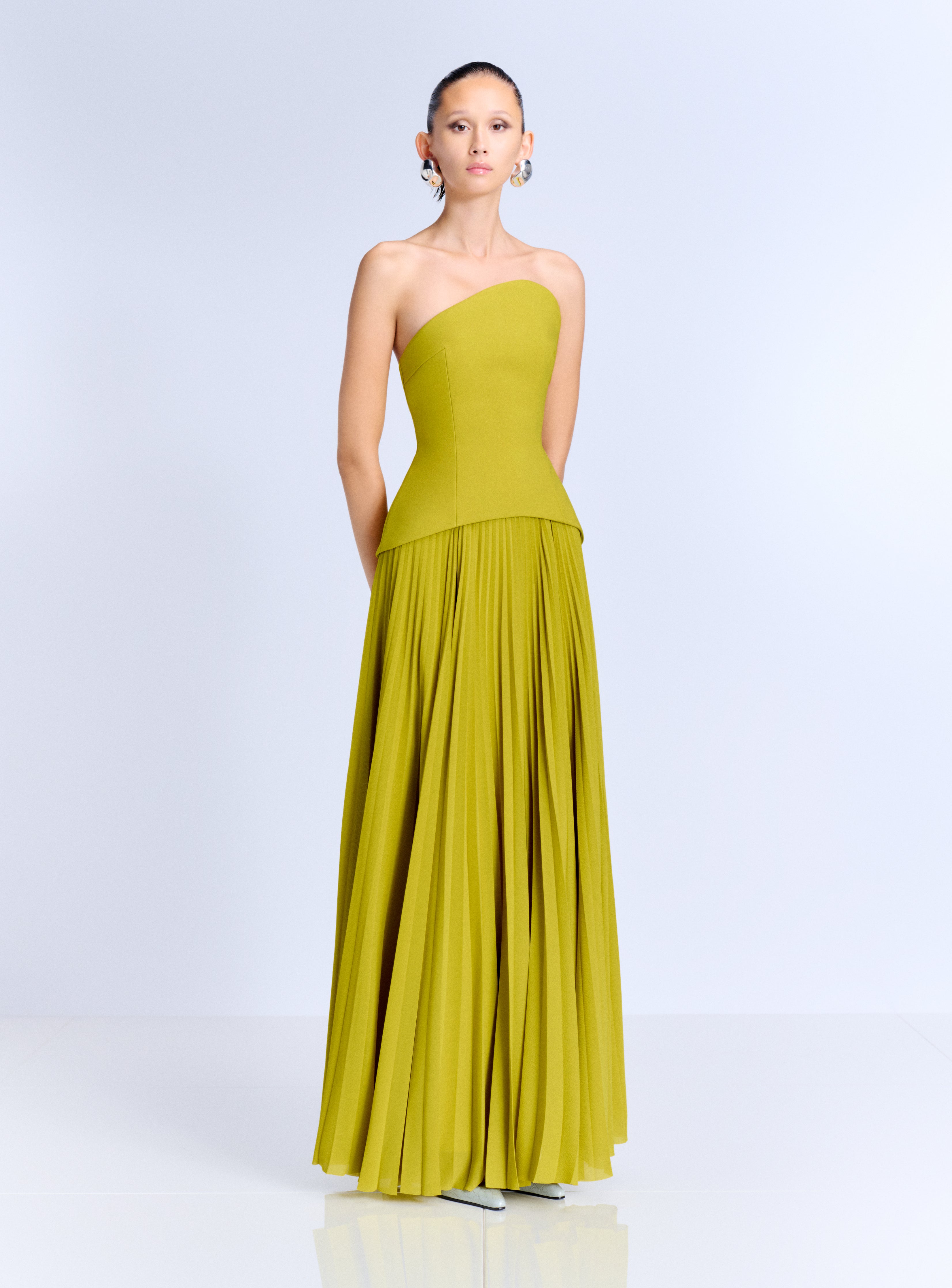 SOLACE LONDON Britt sukienka maxi limonkowa gorsetowa