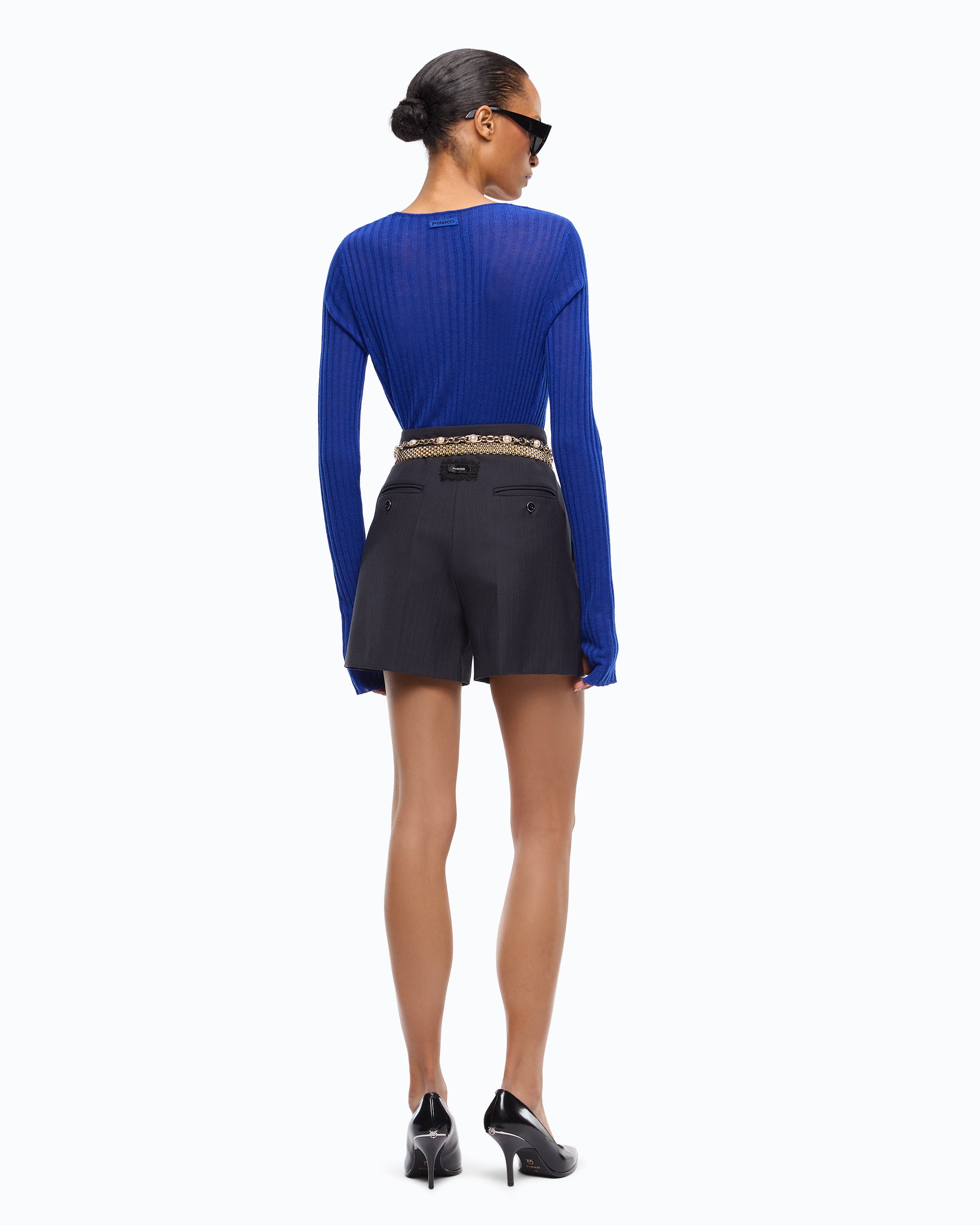 Pinko Solanum Shorts szorty niebieskie welniane slim