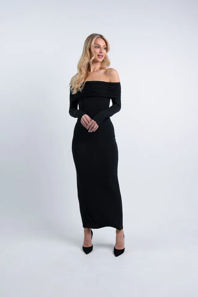 Nudyess Wish sukienka maxi czarna odkryte ramiona modal