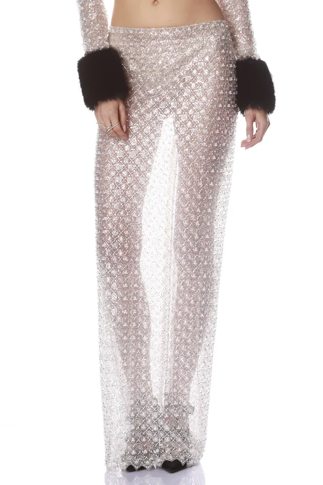 Bronx and Banco Embellished spódnica wieczorowa beżowa maxi