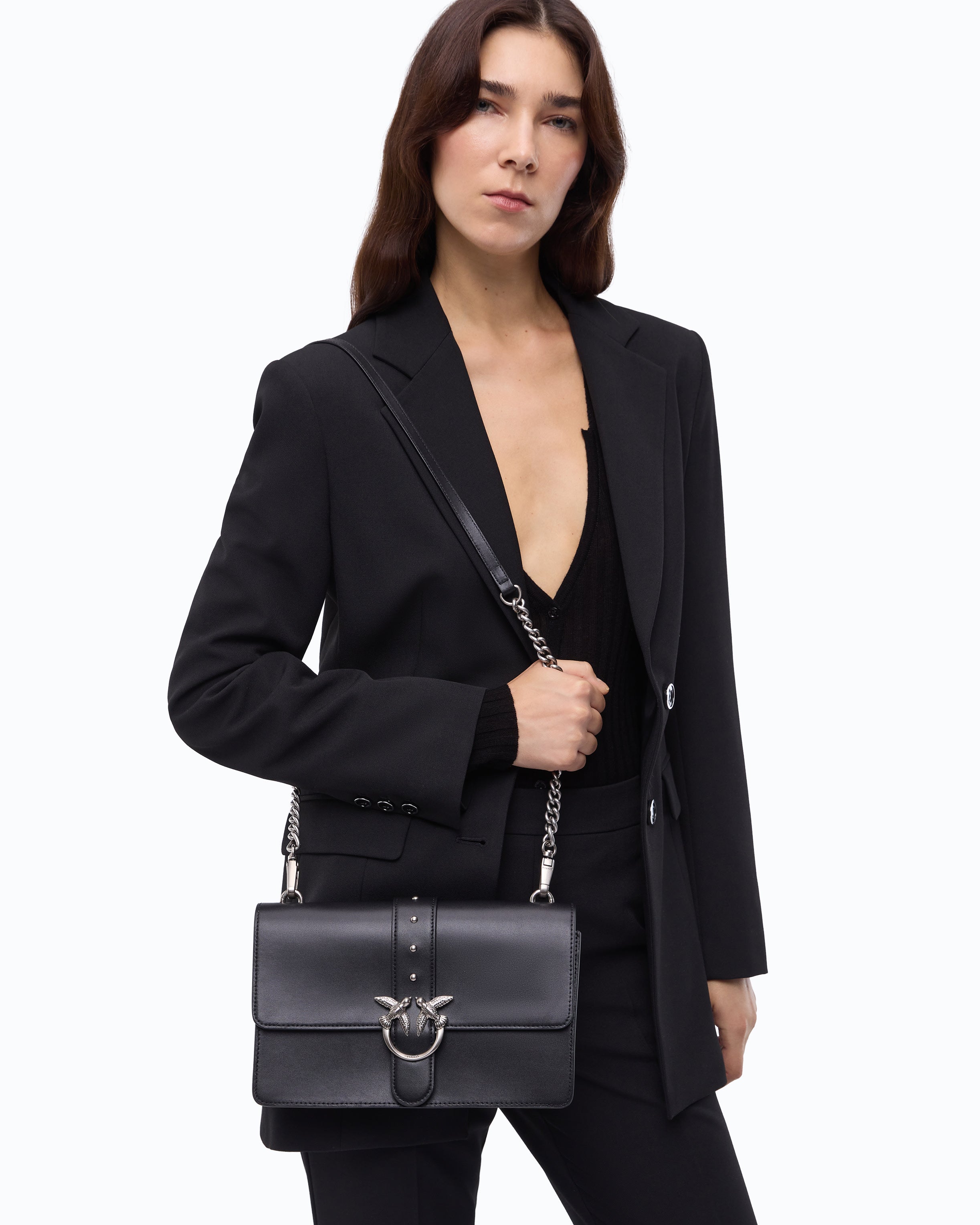 Pinko Love Bag One New Buckle torebka czarna skórzana