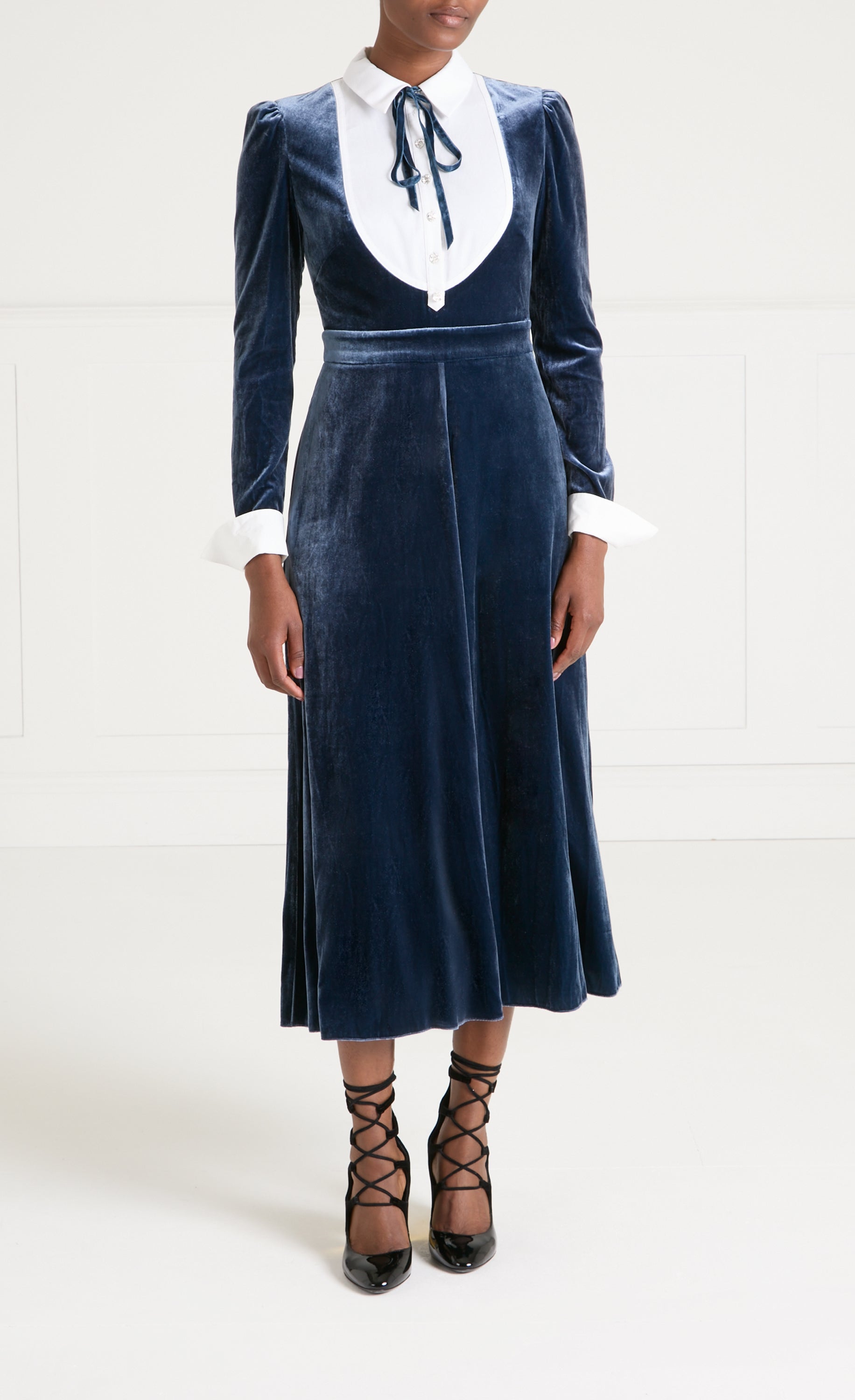 Temperley London Pompidou sukienka Slate Blue midi aksamit