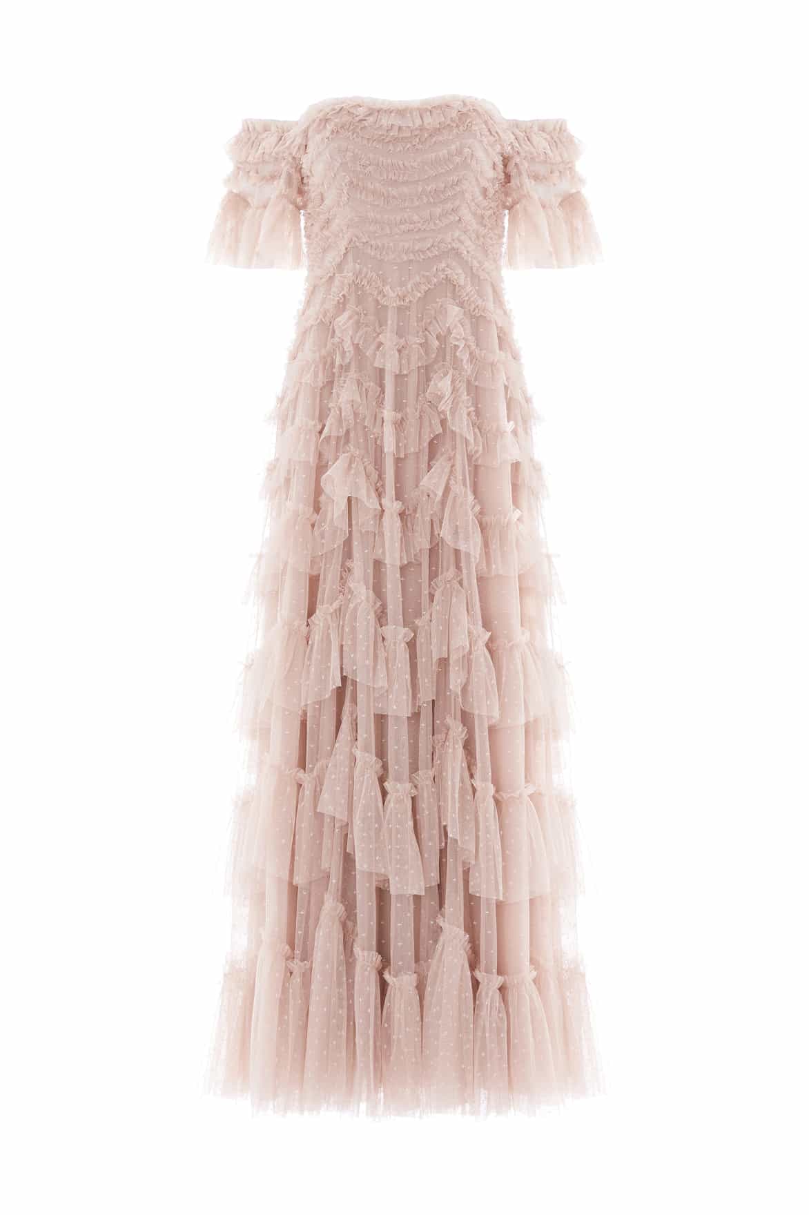 Needle & Thread Aviana Off-Shoulder Gown suknia beż tiul