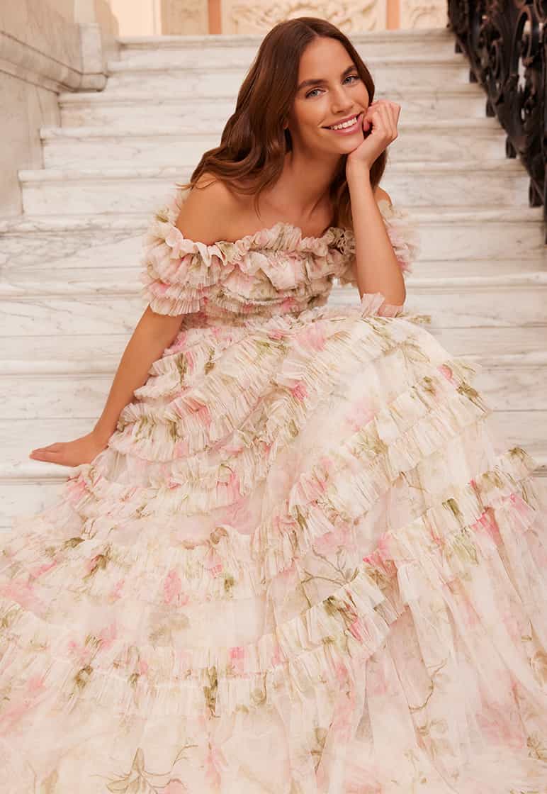 Needle & Thread Rose Lisette Off-Shoulder sukienka wieczorowa Multi tiulowa