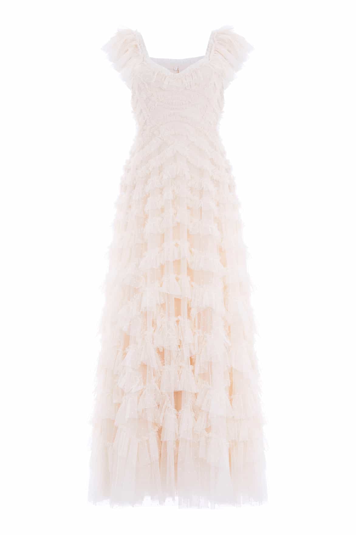 Needle & Thread Lola Backless Gown suknia kremowa z falbaną