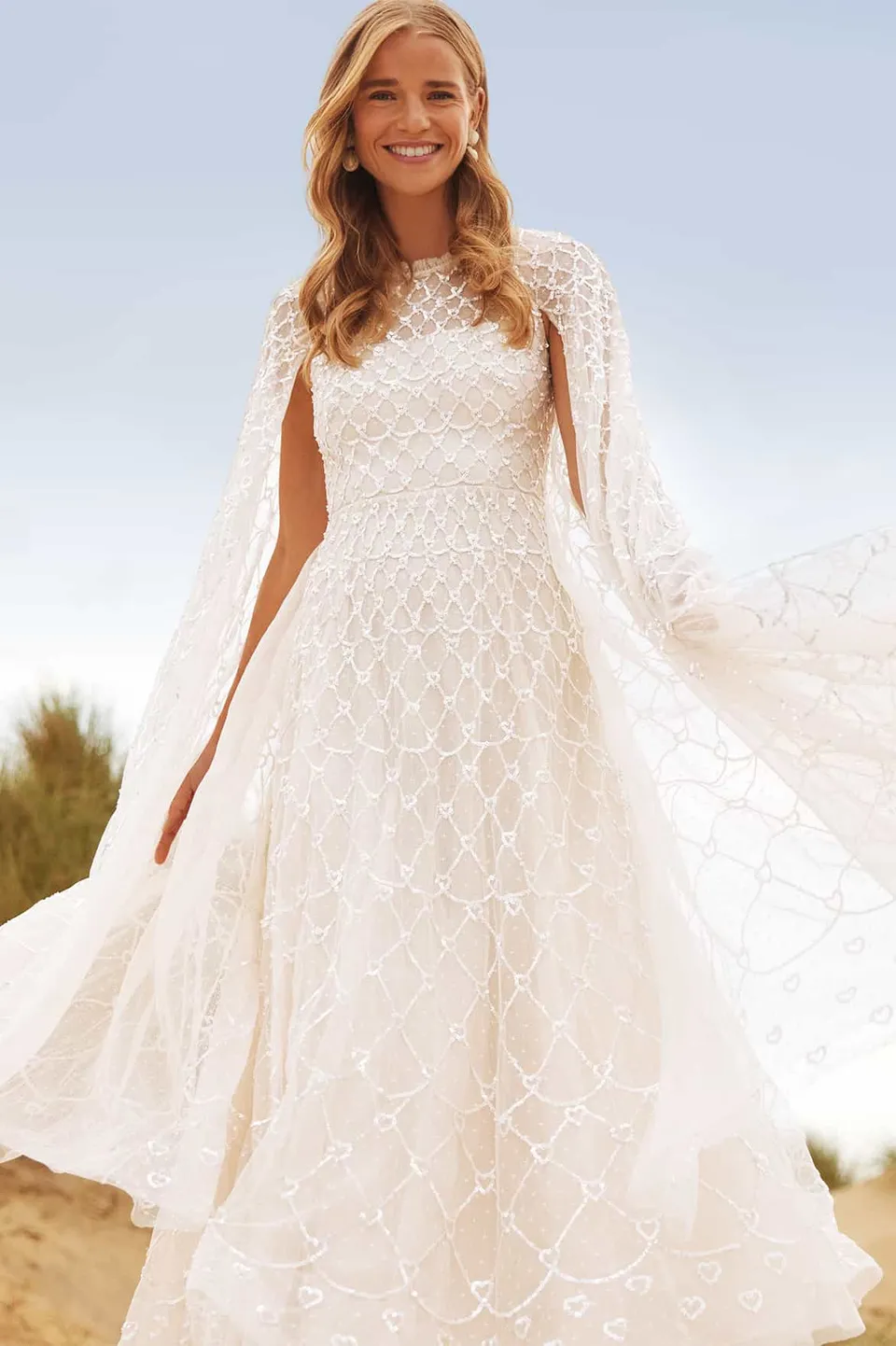 Needle & Thread Heart Lattice Ankle Gown sukienka wieczorowa kremowa cekinowa