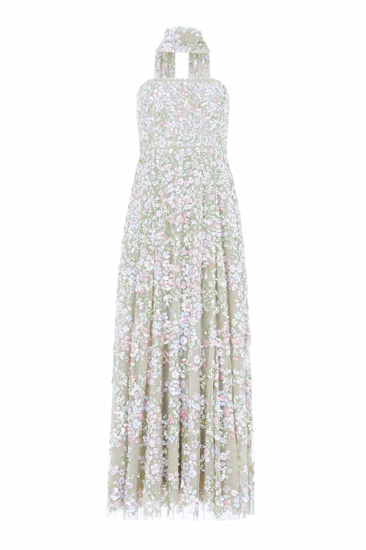 Needle & Thread Dream Garland Gown sukienka zielona bez ramiączek