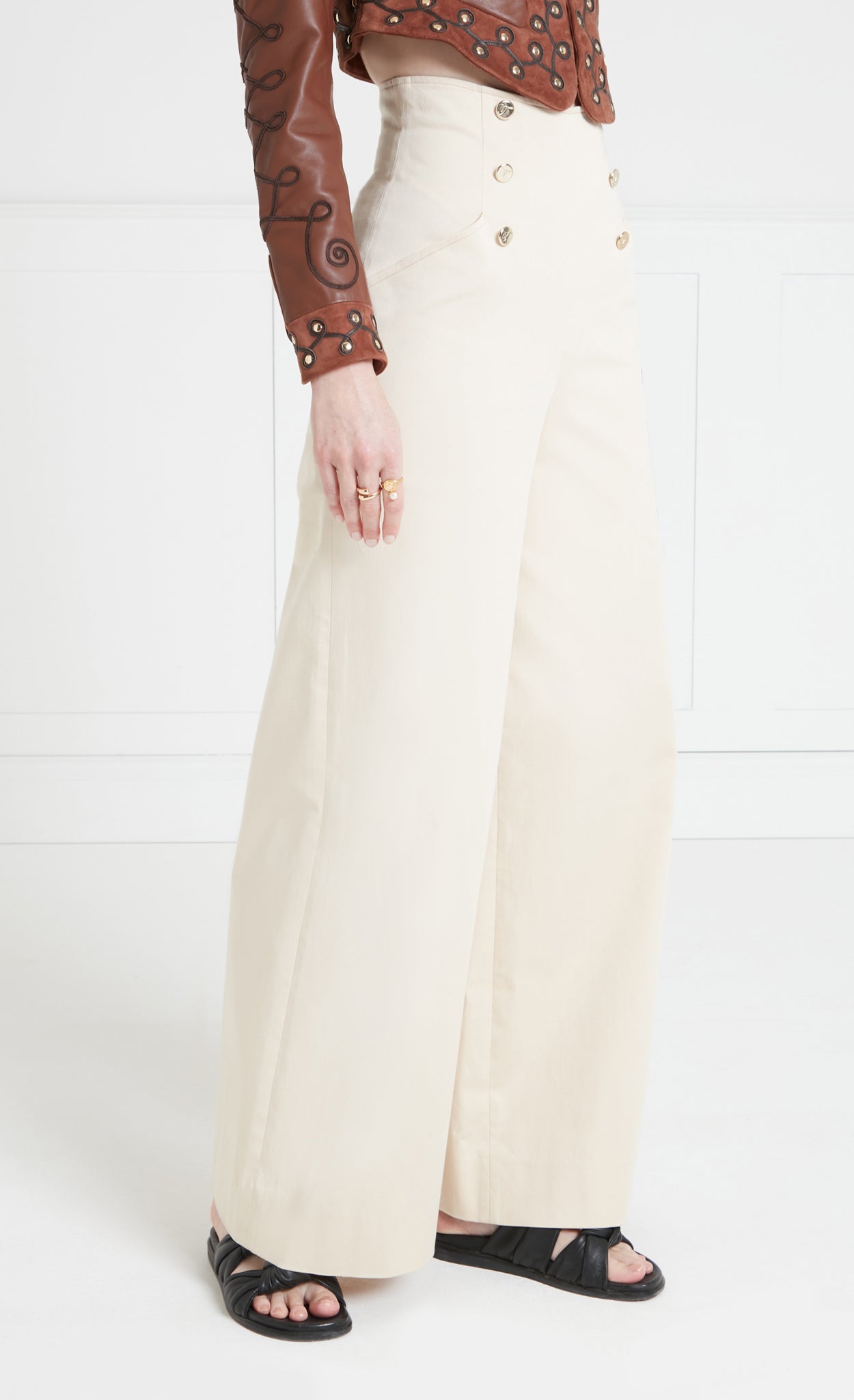Temperley London Castell spodnie palazzo Sandy Cream bawełniane