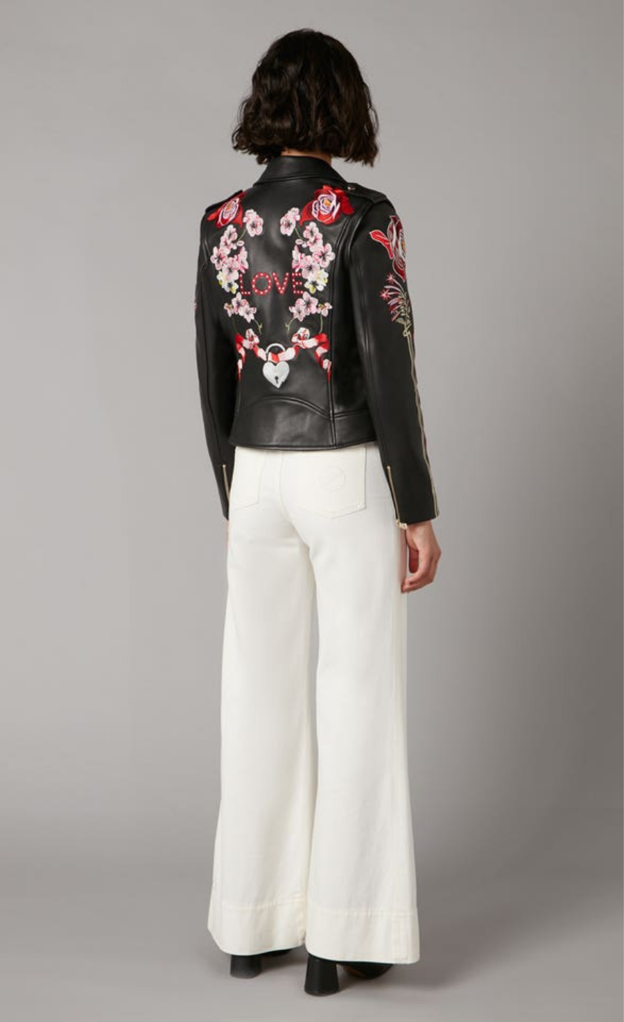 Temperley London Darcy kurtka skórzana czarna haftowana