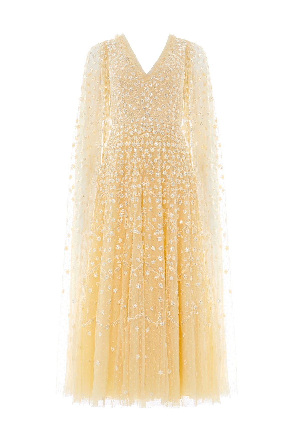 Needle & Thread Clover Cape Sleeve Ankle Gown sukienka żółta