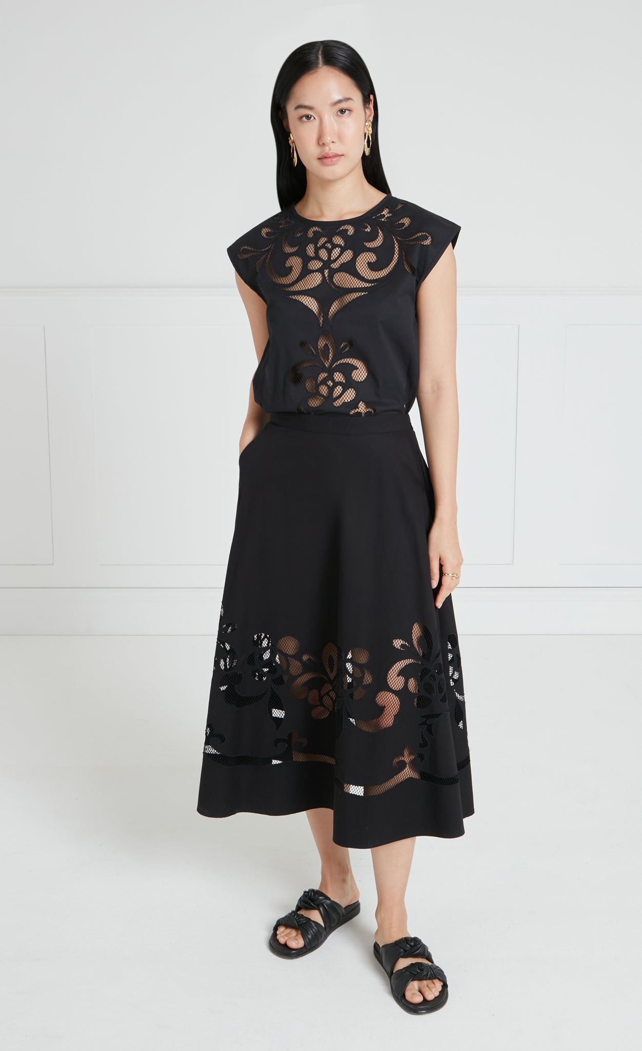 Temperley London Nelle spódnica midi czarna bawełniana