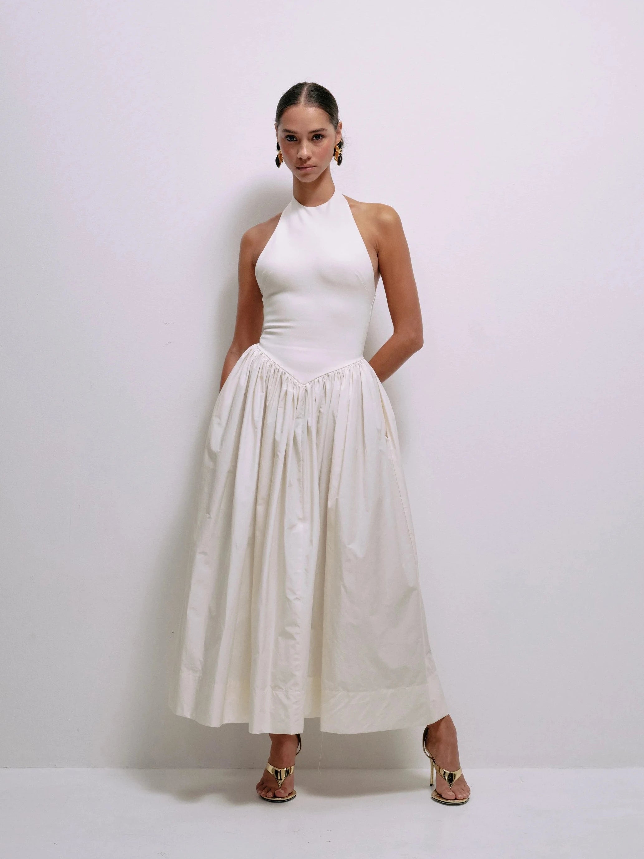 Delfi Collective Madison sukienka Cream midi bawełniana