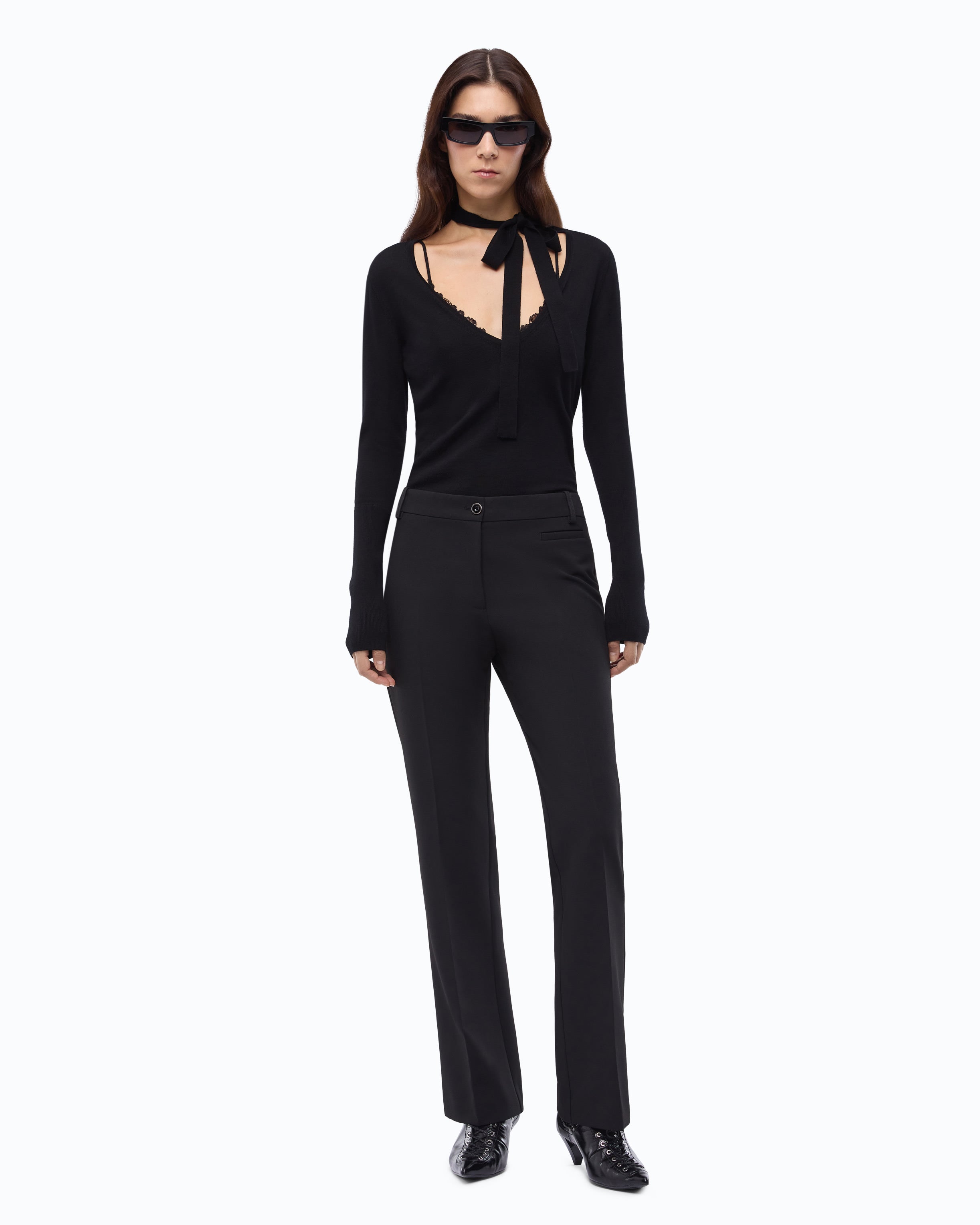 Pinko Soffio Sweater sweter czarny wełniany z koronką