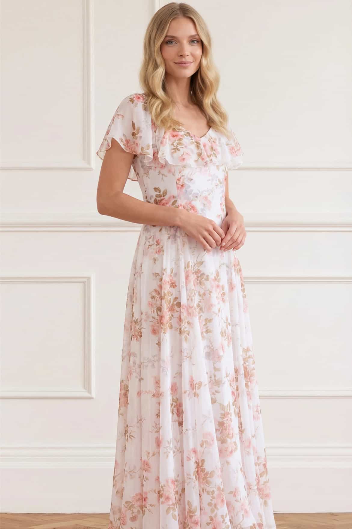 Needle & Thread Summer's Rose Georgette Ankle Gown sukienka biała