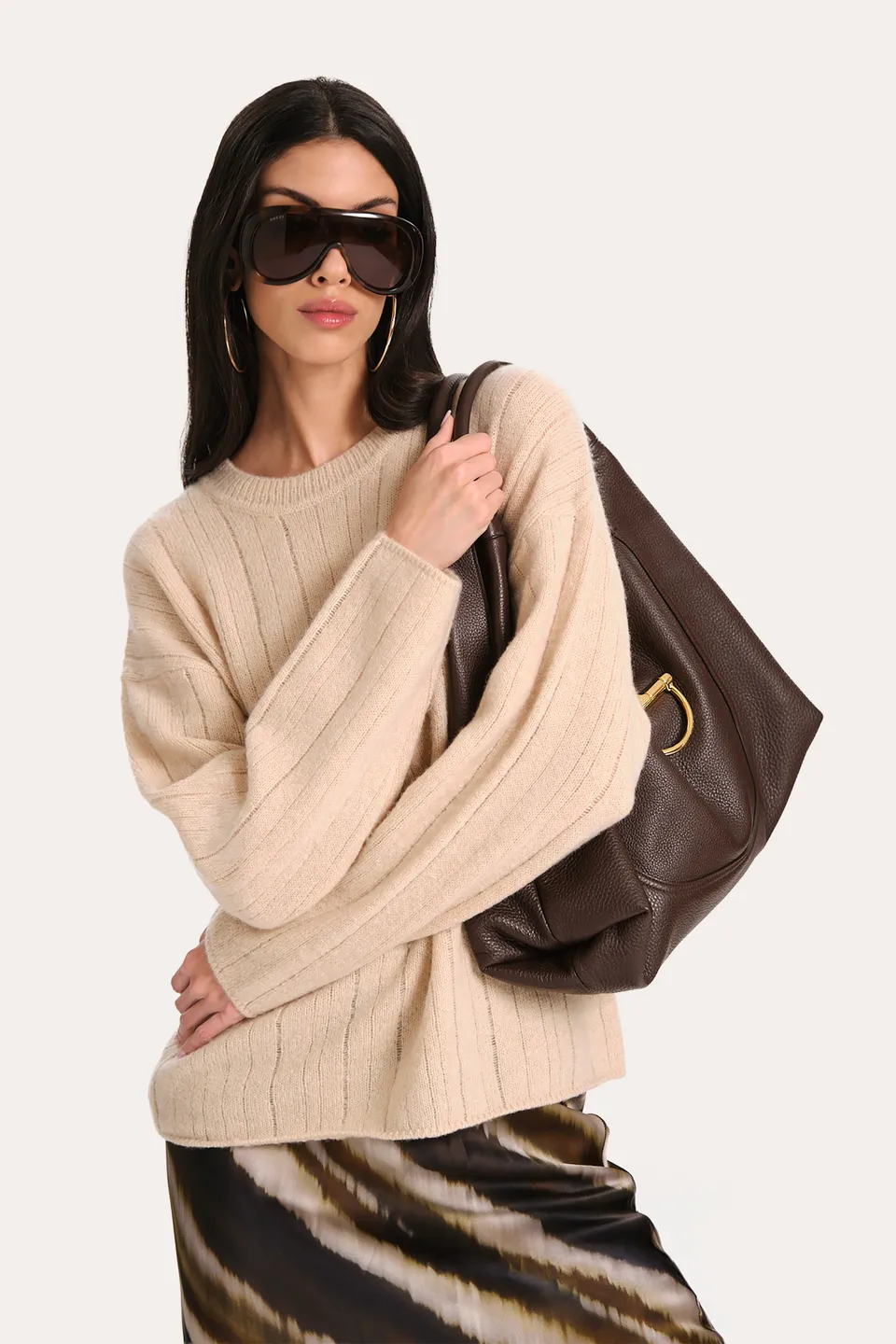 Elie Tahari Cashmere ER5Y8505 sweter Beige kaszmir