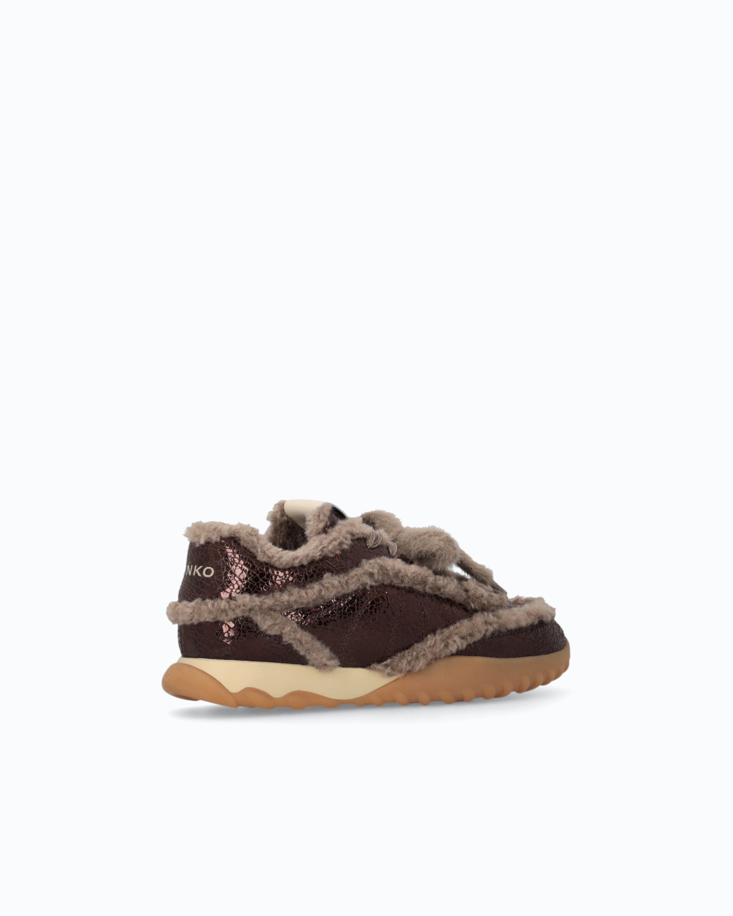 Pinko Gea 02 sneakersy skórzane brązowe z futerkiem