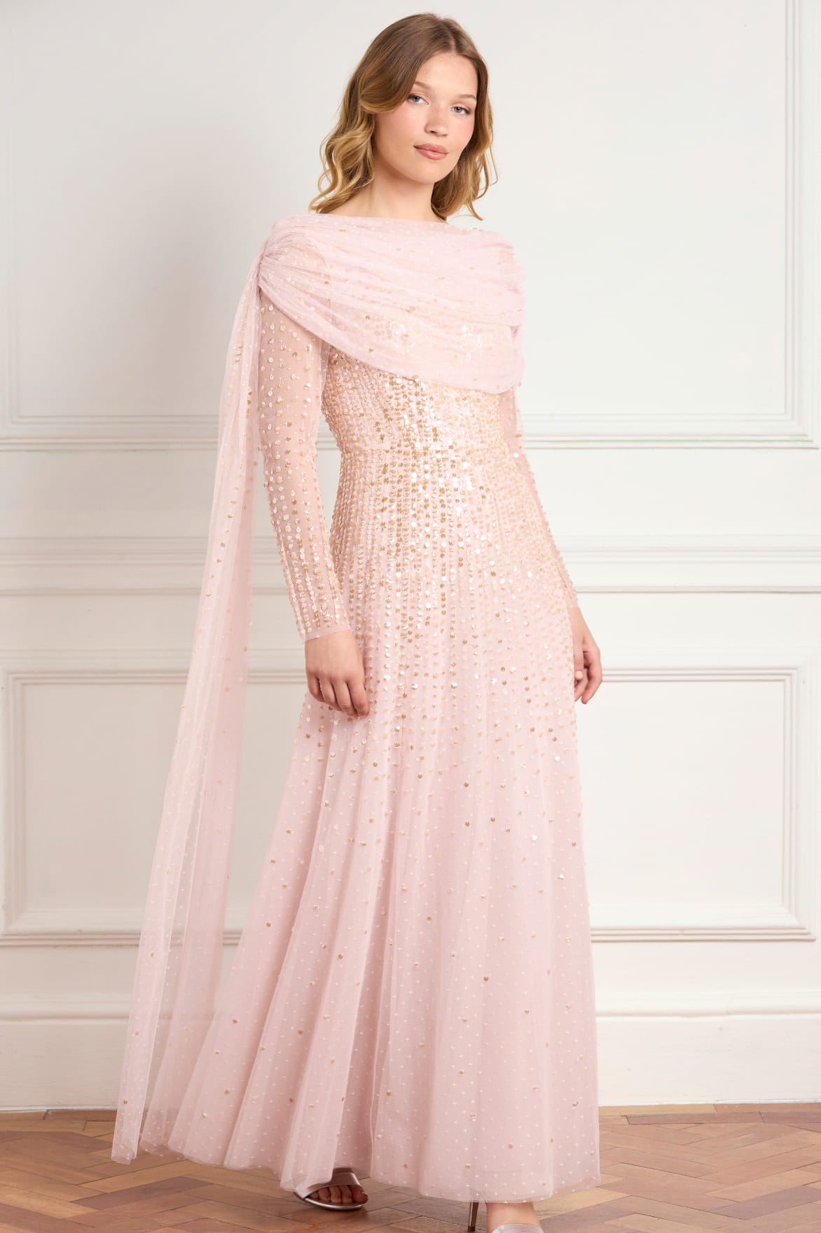 Needle & Thread Moonlight Sequin Gown sukienka różowa cekinowa