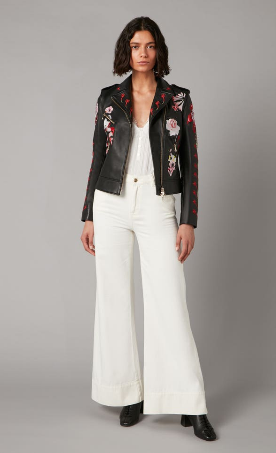 Temperley London Darcy kurtka skórzana czarna haftowana