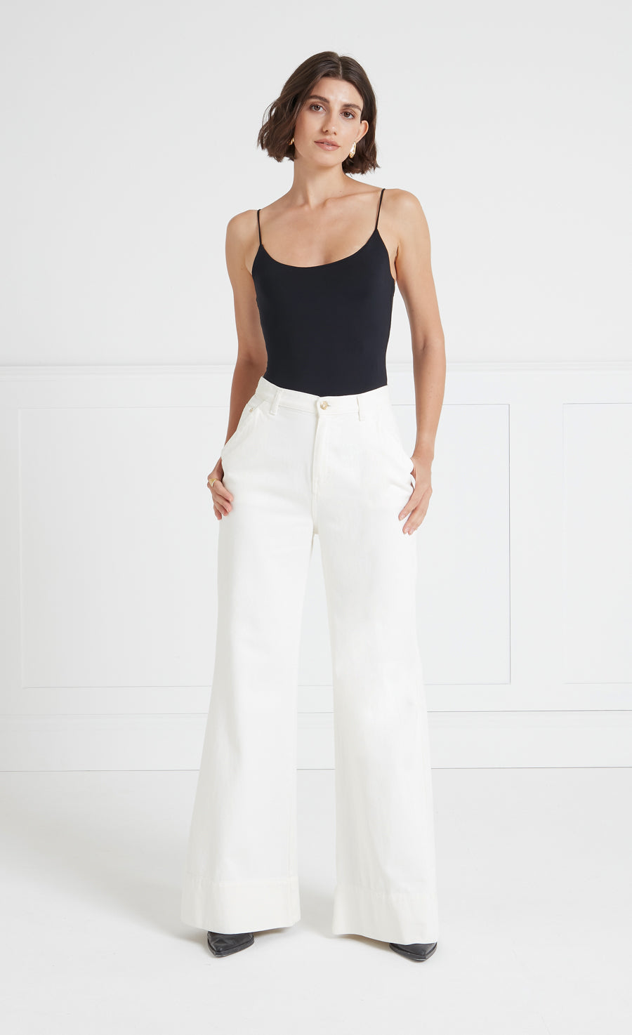 Temperley London Raquel jeansy białe wide leg
