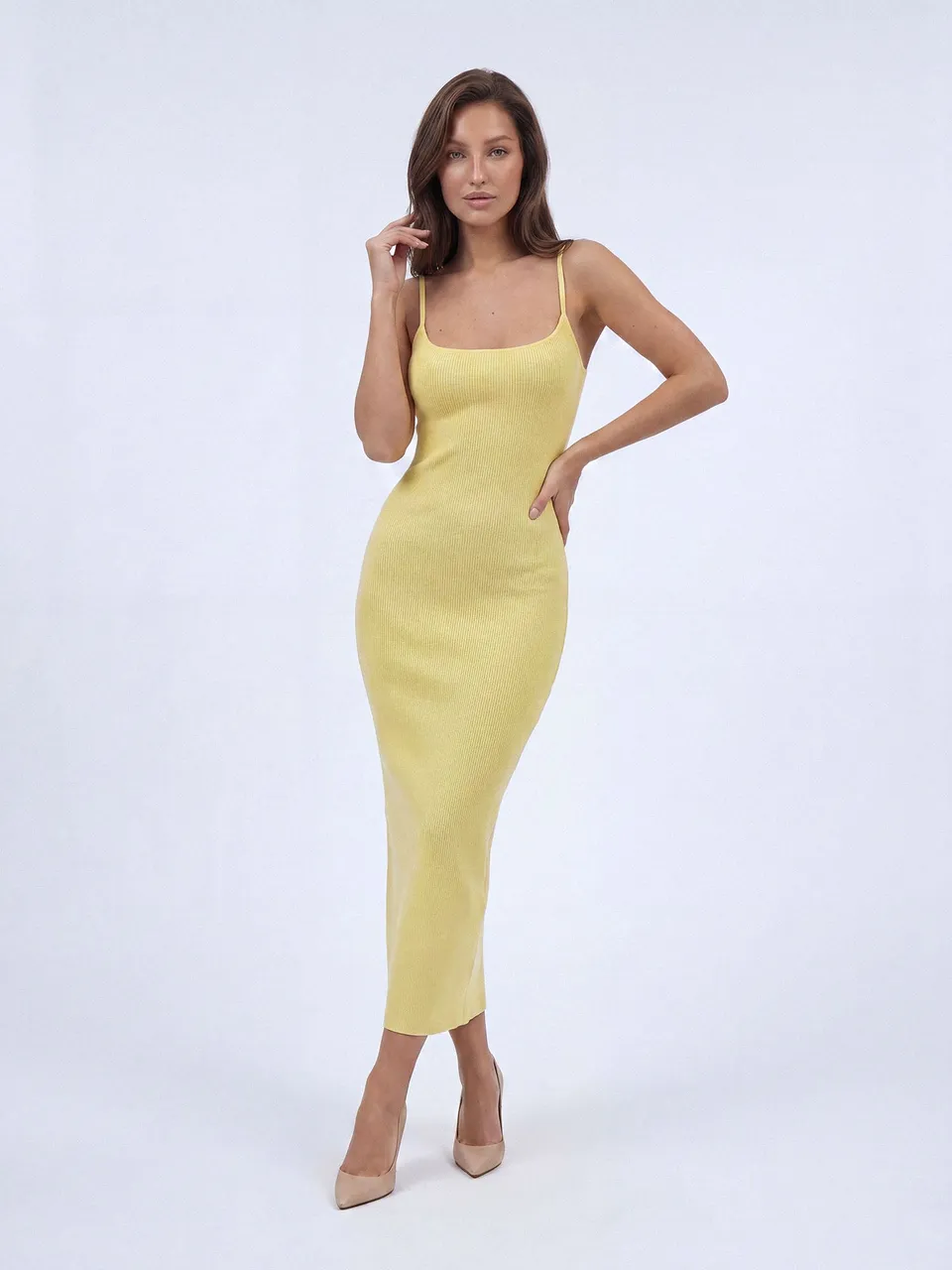 Nudyess Rodeo sukienka maxi Yellow prążkowana