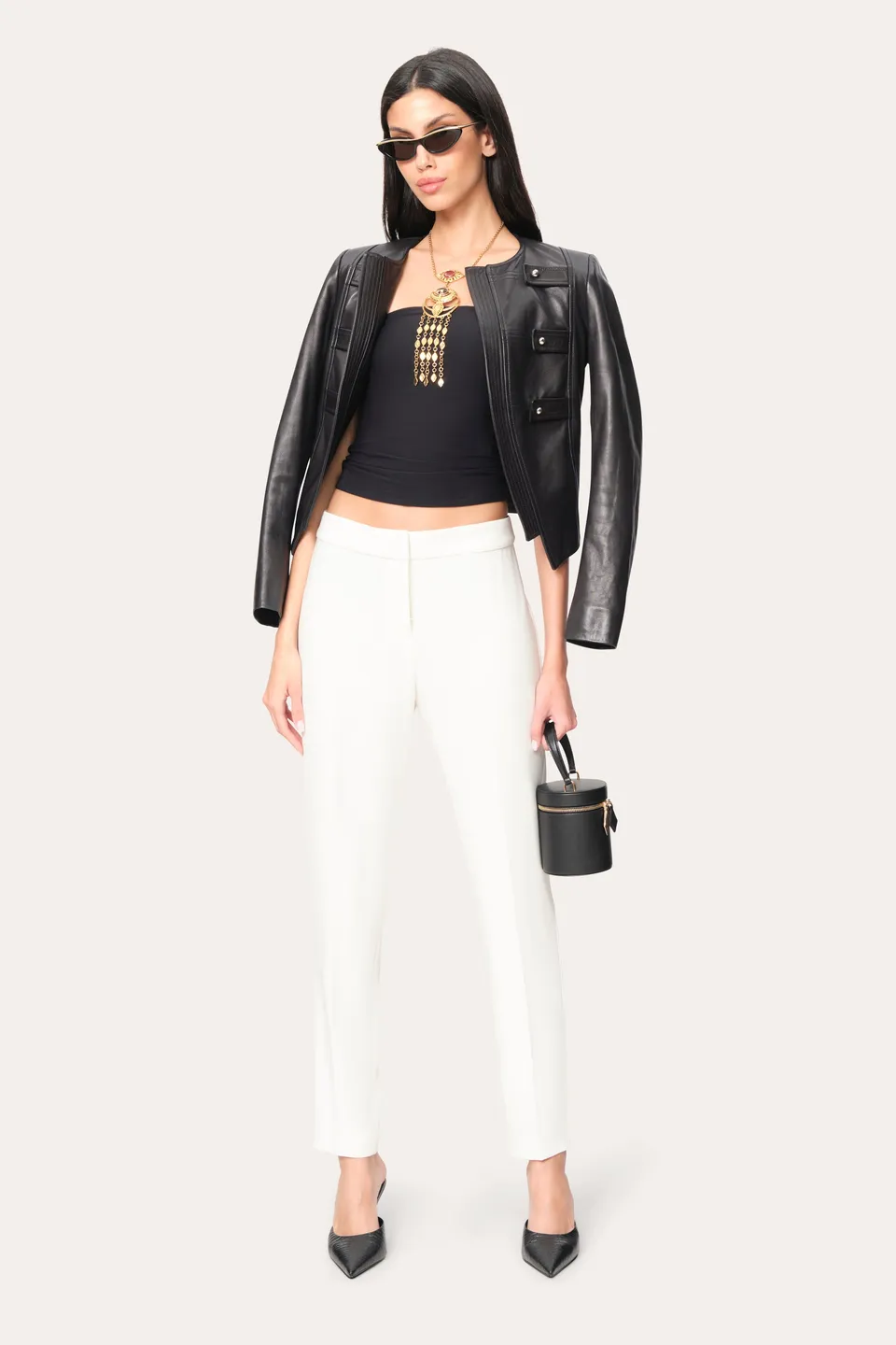 Elie Tahari Slim Crepe spodnie Foam wąskie długie