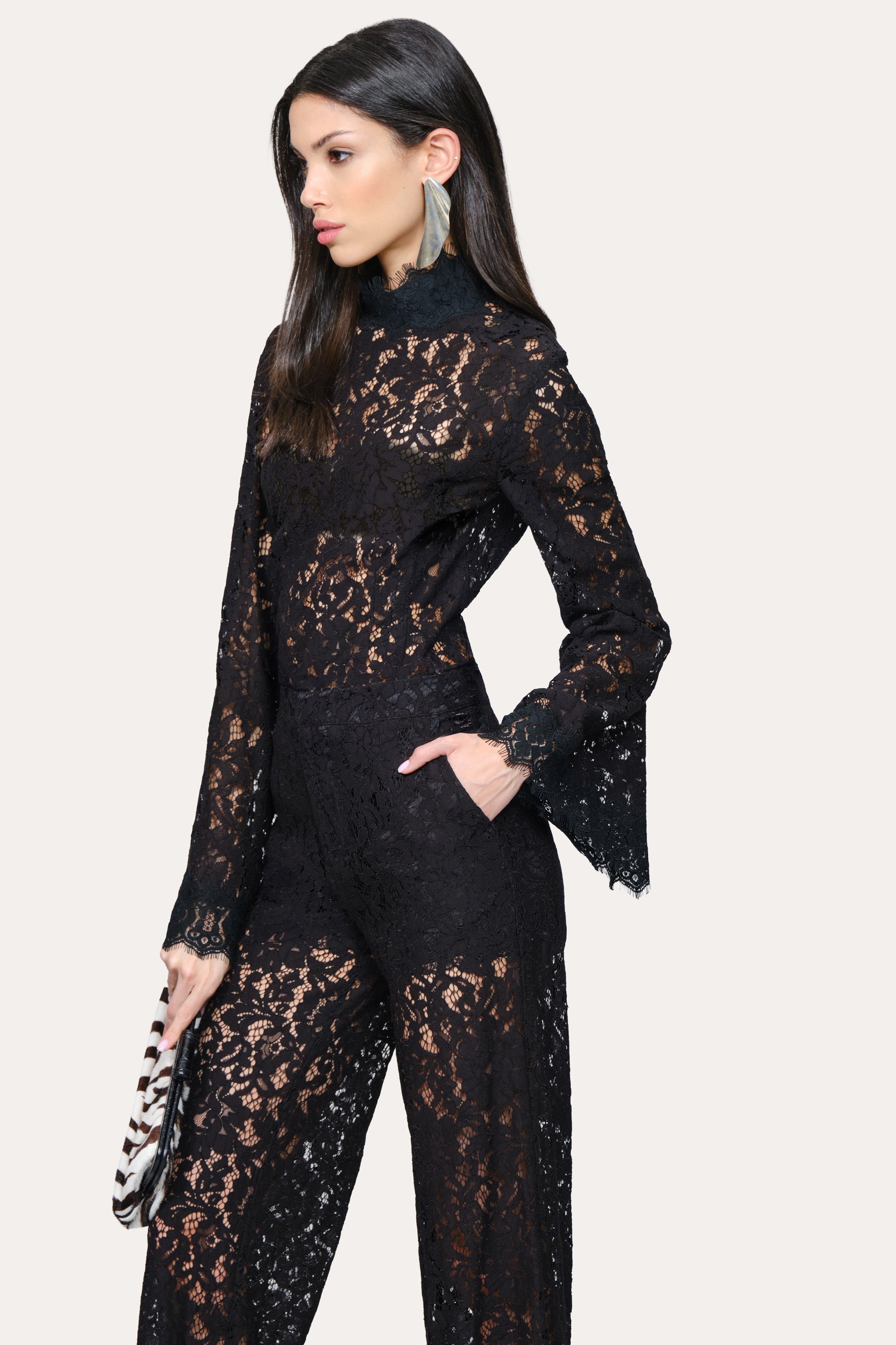 Elie Tahari Isabella top koronkowy czarny cropped