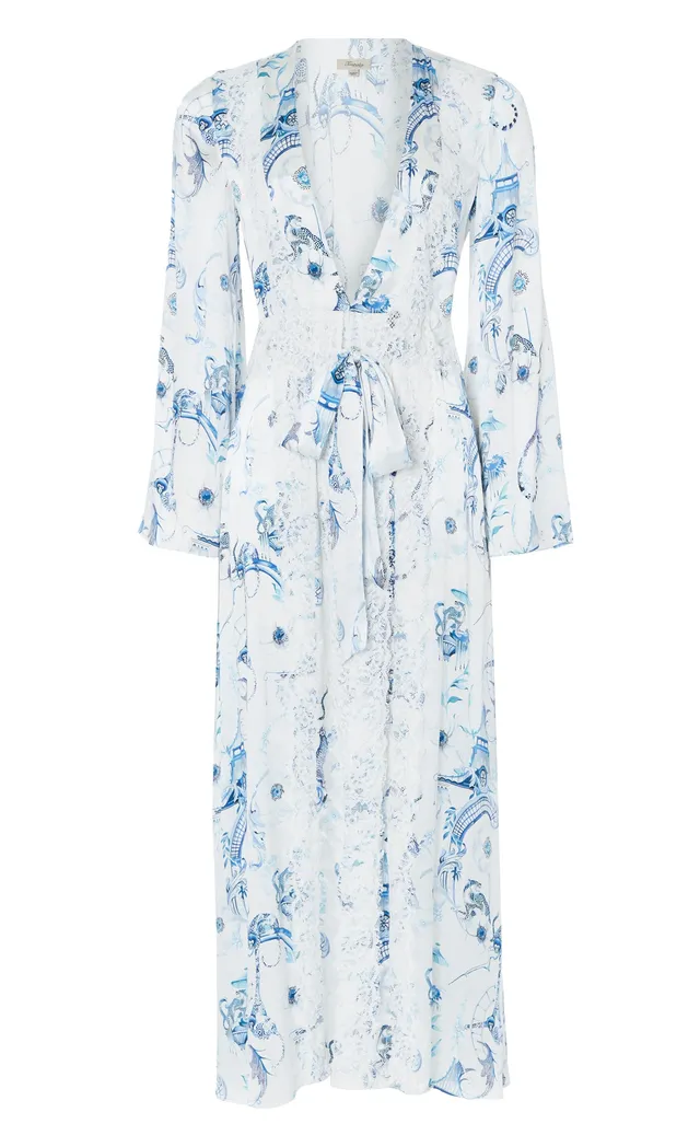 Temperley London Aphrodite szlafrok White Blue Euphoria