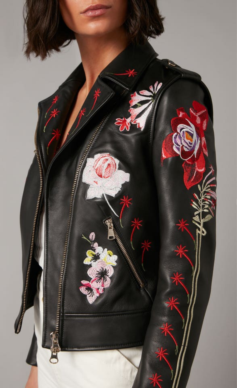Temperley London Darcy kurtka skórzana czarna haftowana