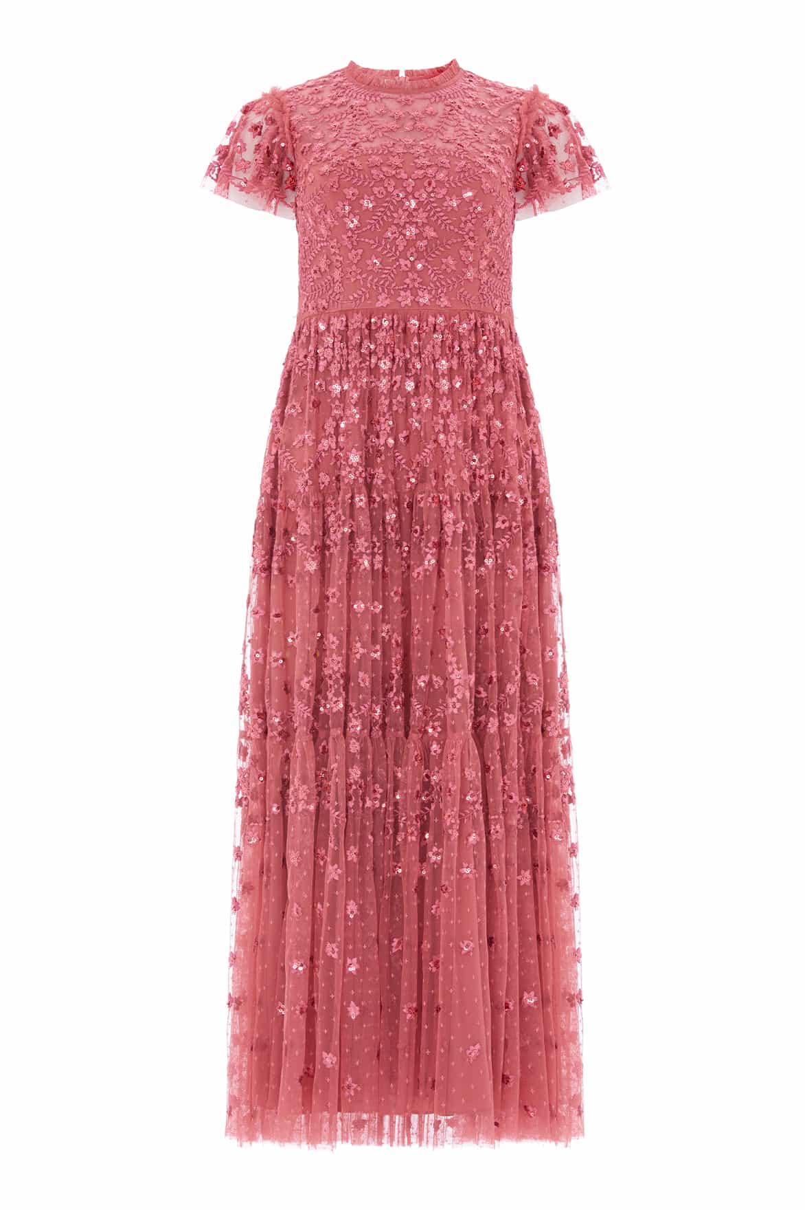 Needle & Thread Clover Short Sleeve Ankle Gown bordowa