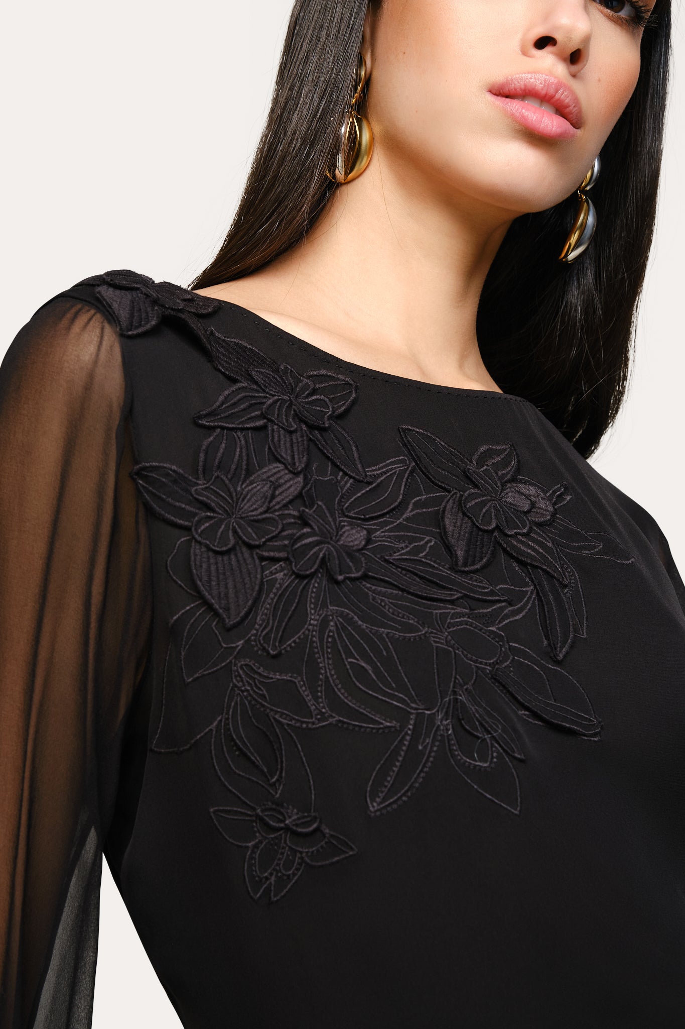 Elie Tahari Applique bluzka Black jedwabna