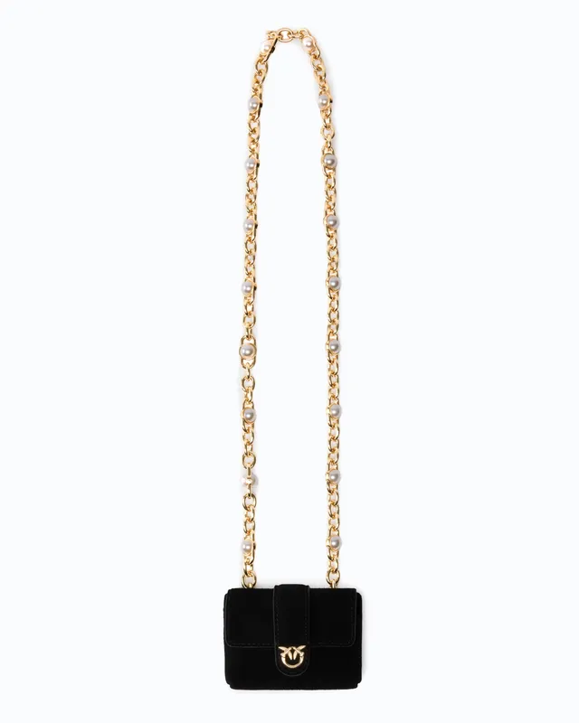 Pinko Pocket Necklace etui na karty czarne zamszowe