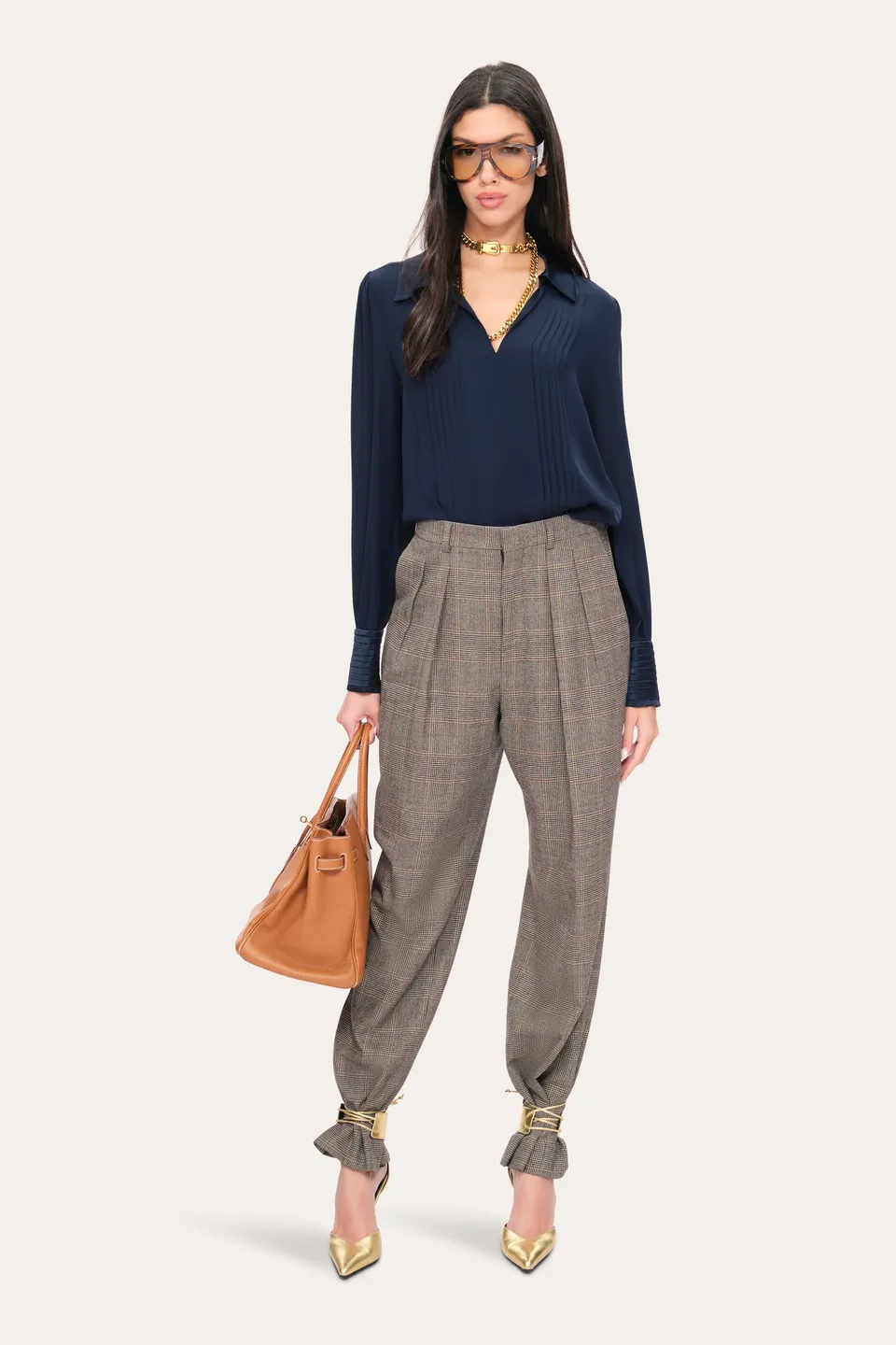 Elie Tahari Silk Pintuck koszula jedwabna midnight