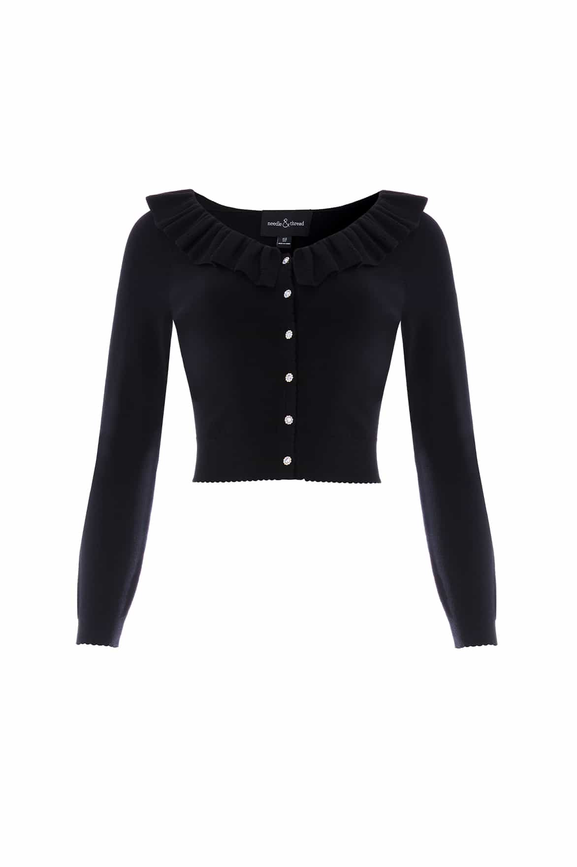 Needle & Thread Pointelle Trim Knit Short Cardigan kardigan czarny