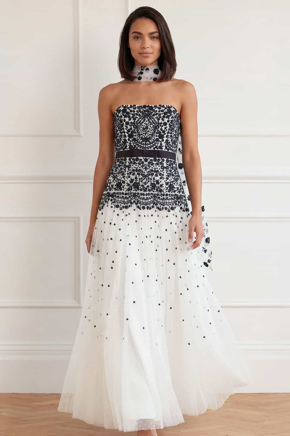 Needle & Thread Gilded Lace Strapless Gown sukienka biała