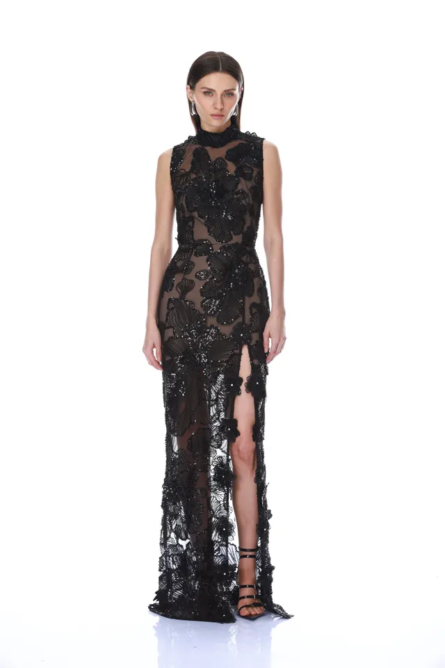 Bronx and Banco High-Neck sukienka wieczorowa czarna maxi