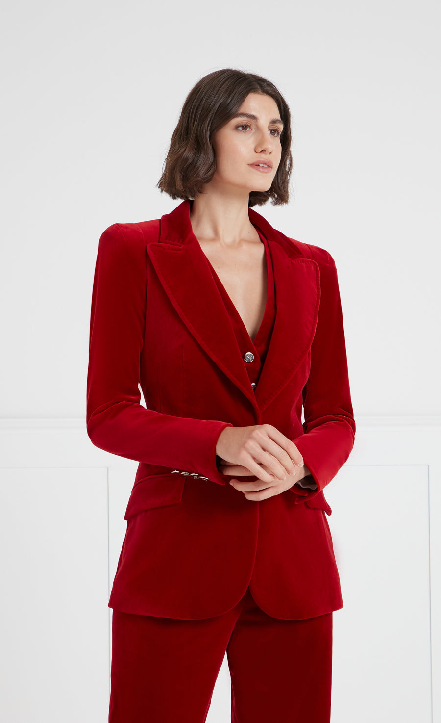 Temperley London Clove Velvet marynarka bordowa 2% elastan