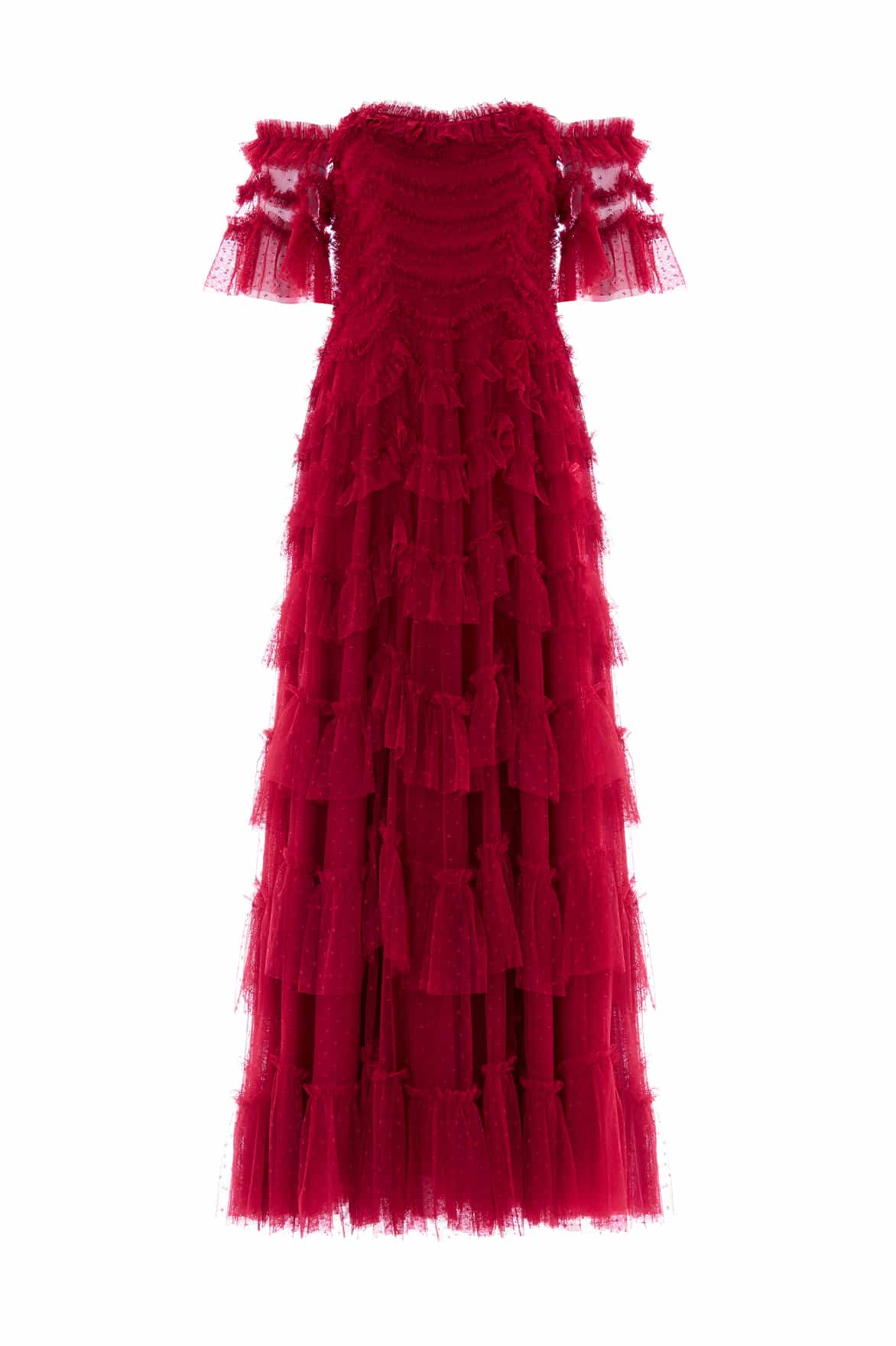 Needle & Thread Aviana Off-Shoulder Gown suknia czerwona