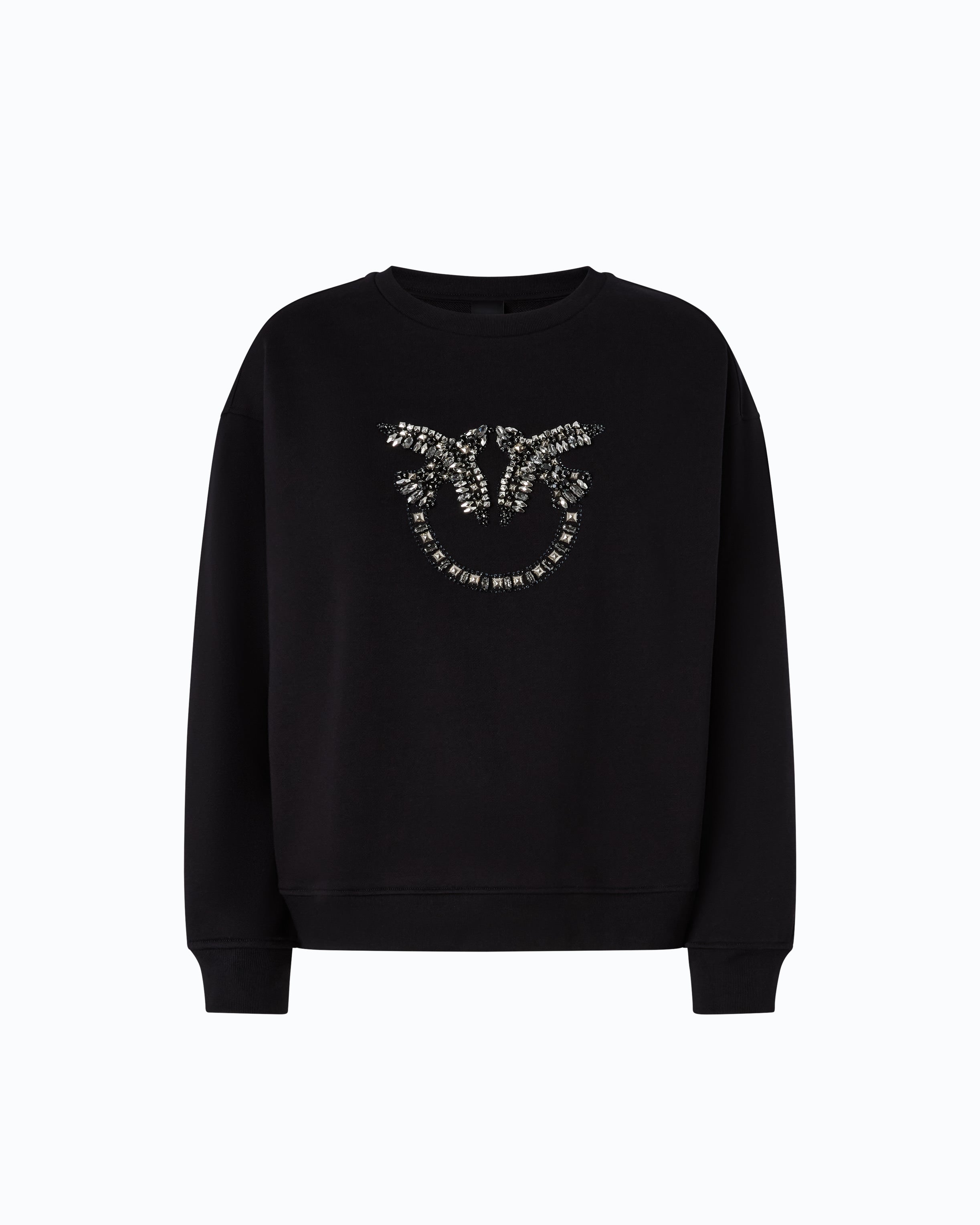 Pinko Love Birds bluza bawełniana kryształki czarna