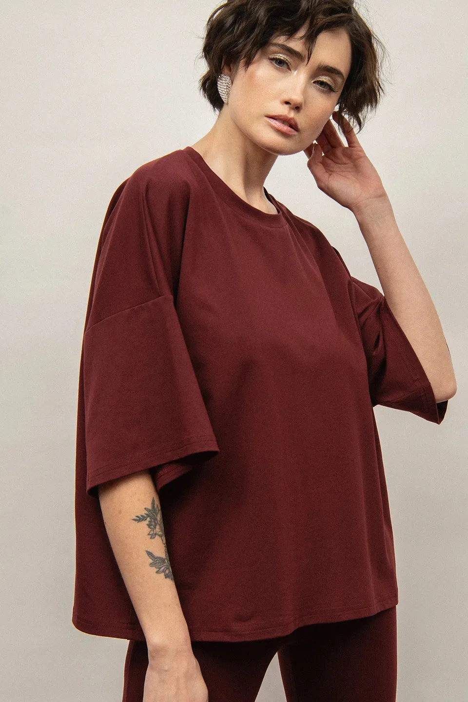 Nudyess Harper top bawełniany burgund