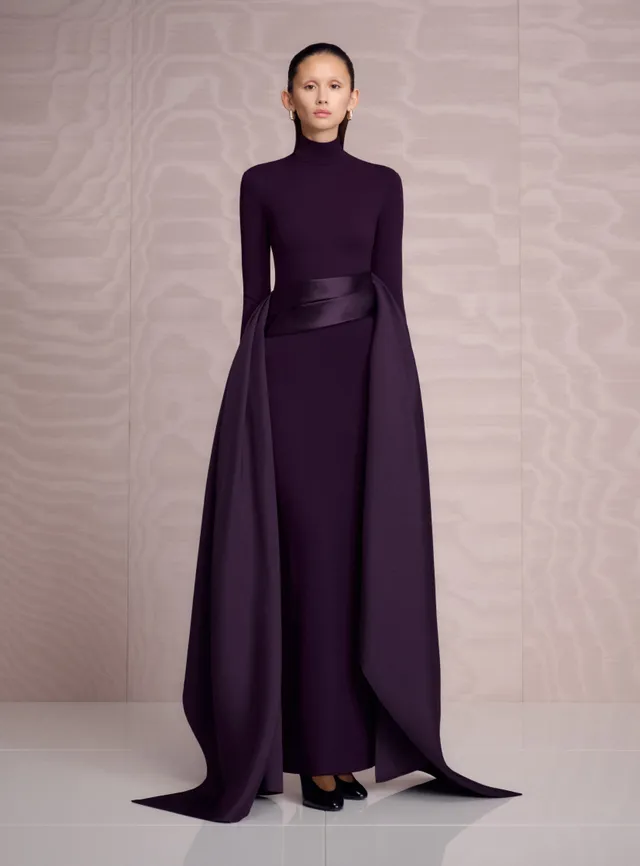 SOLACE LONDON Olivia sukienka wieczorowa Plum długi rękaw