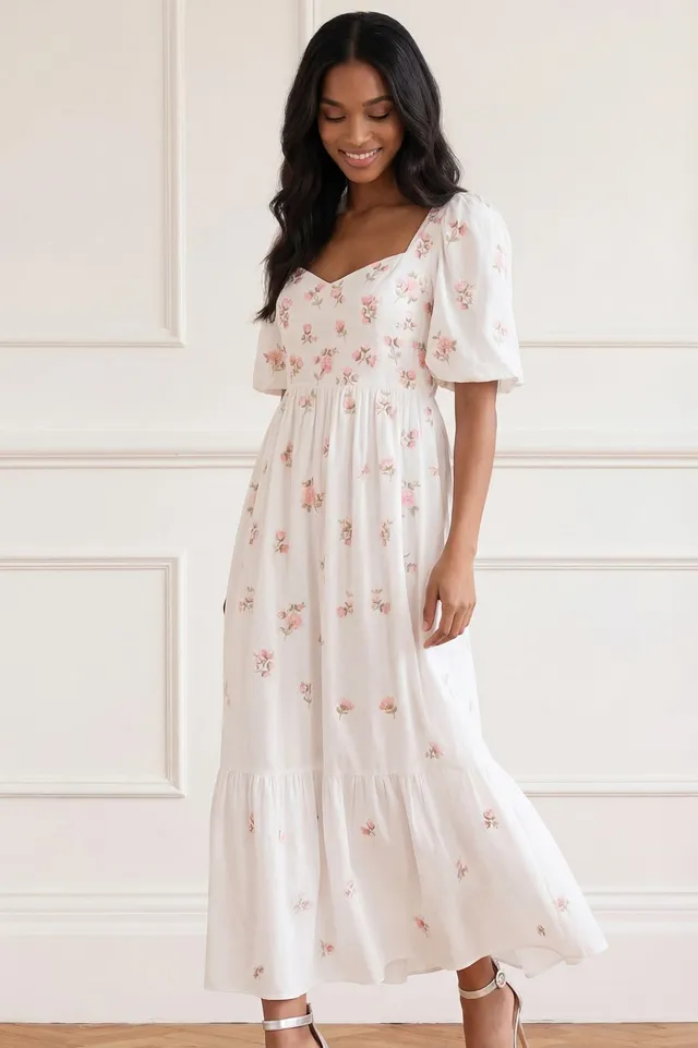 Needle & Thread Flora Ditsy Cotton Ankle Gown suknia biała bawełniana