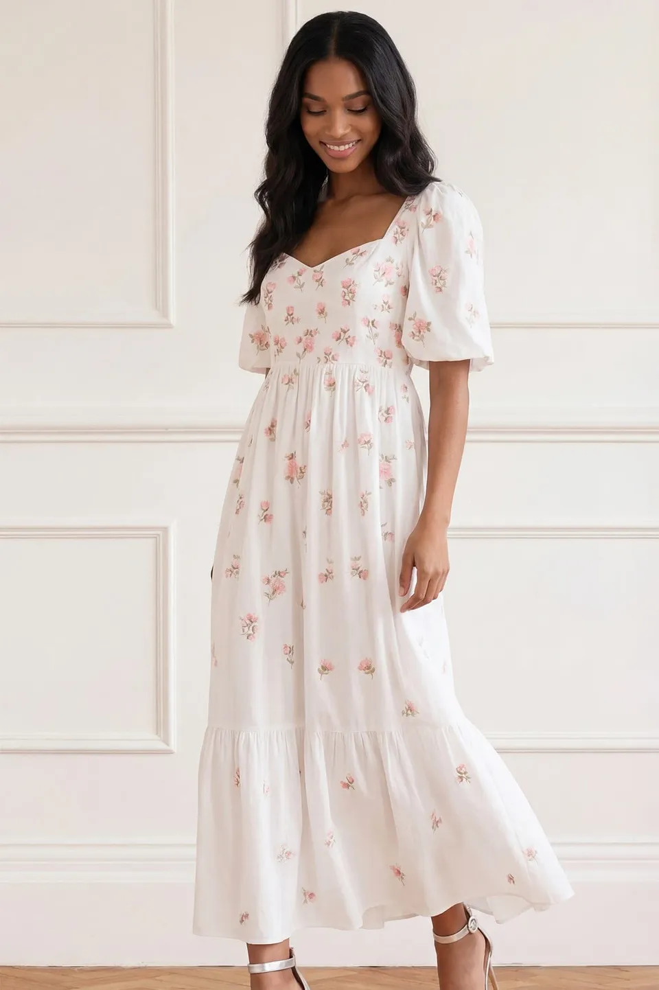 Needle & Thread Flora Ditsy Cotton Ankle Gown suknia biała bawełniana