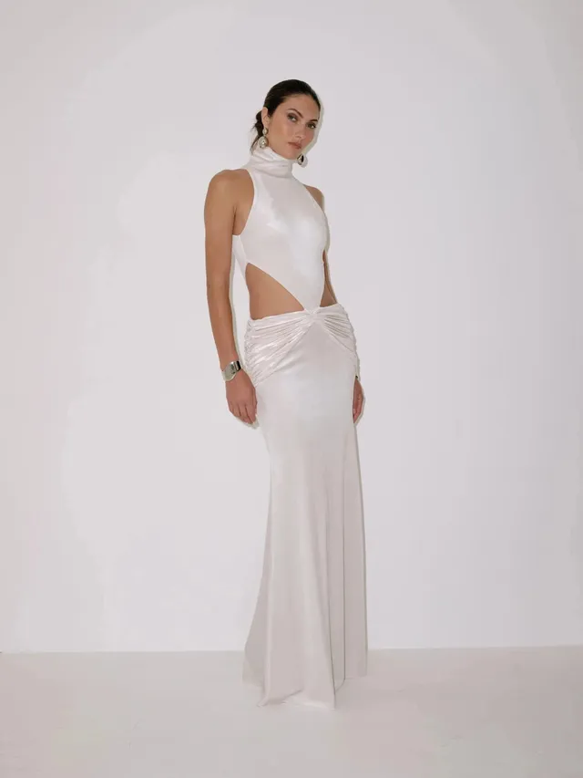 Delfi Collective Zarina sukienka Ivory welurowa maxi