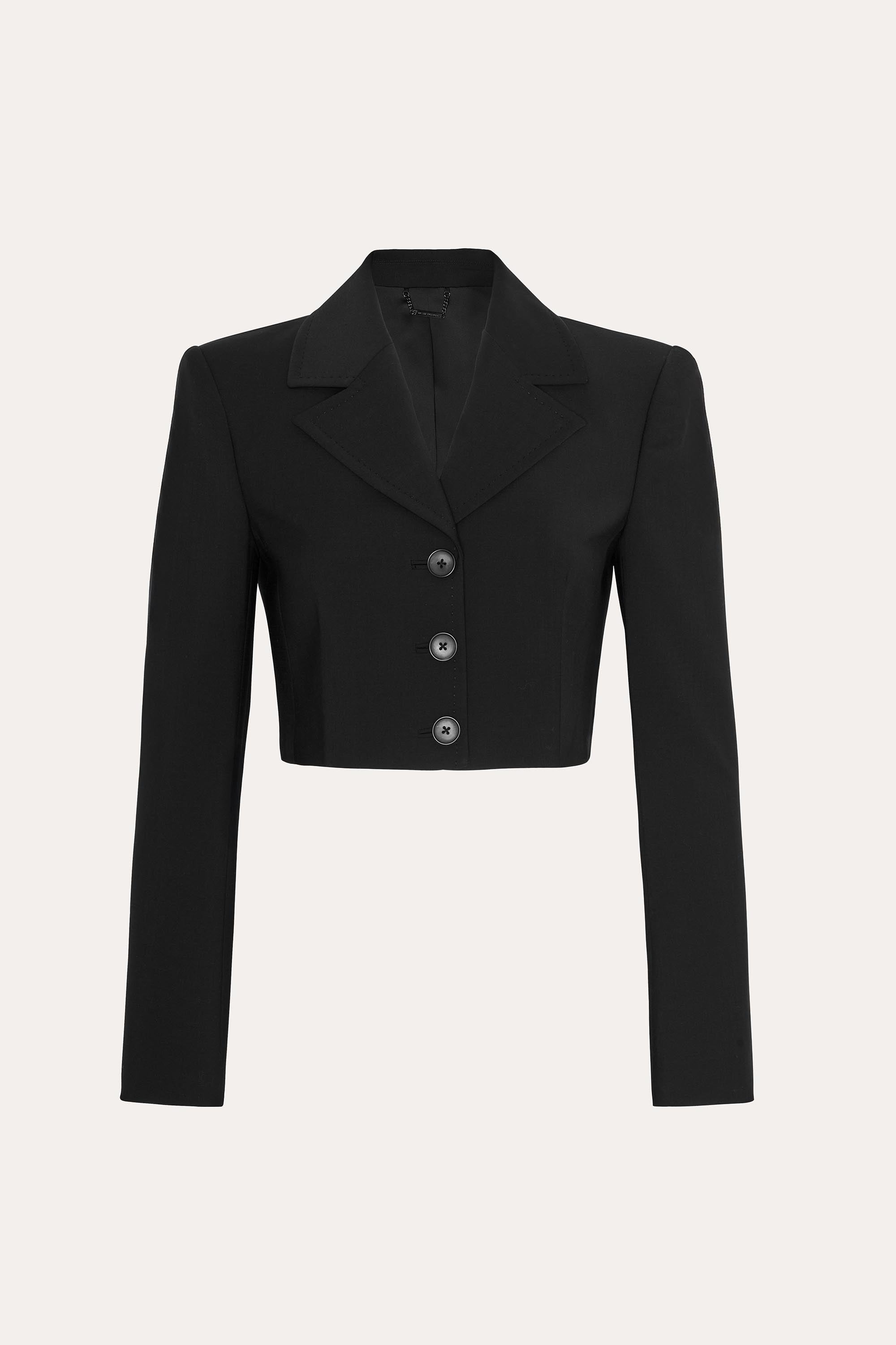 Elie Tahari Sierra Tropical Wool marynarka onyx cropped